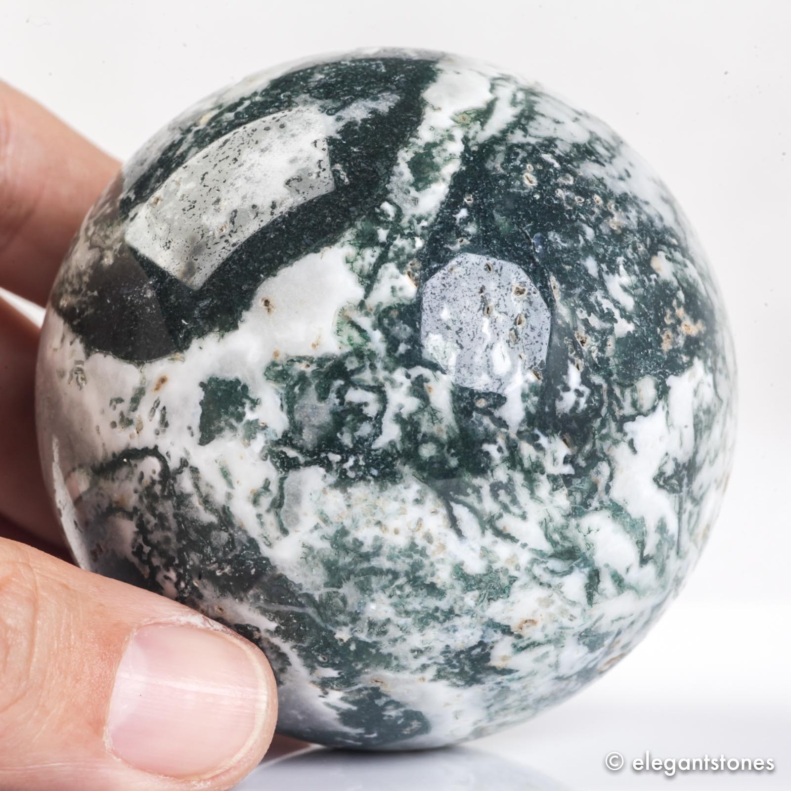 384g 66mm Moss Agate Sphere Crystal Ball Natural Aquatic Plant Water Grass Reiki