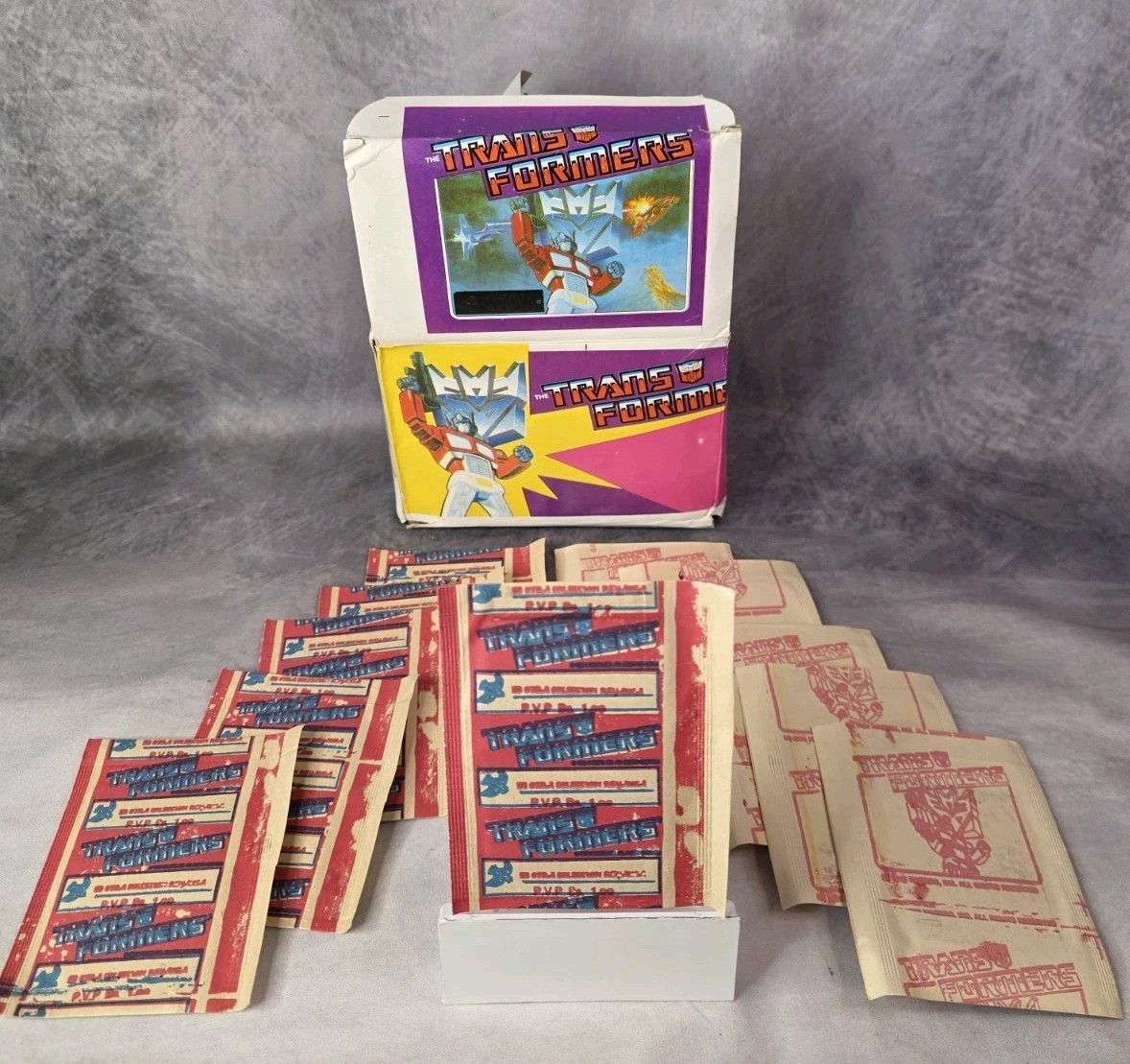 Vintage 1980s Reyauca Transformers G1 Unopened Sticker Box 200 Packs... Vintage 1980s Reyauca Transformers G1 Unopened Sticker Box 200 Packs...