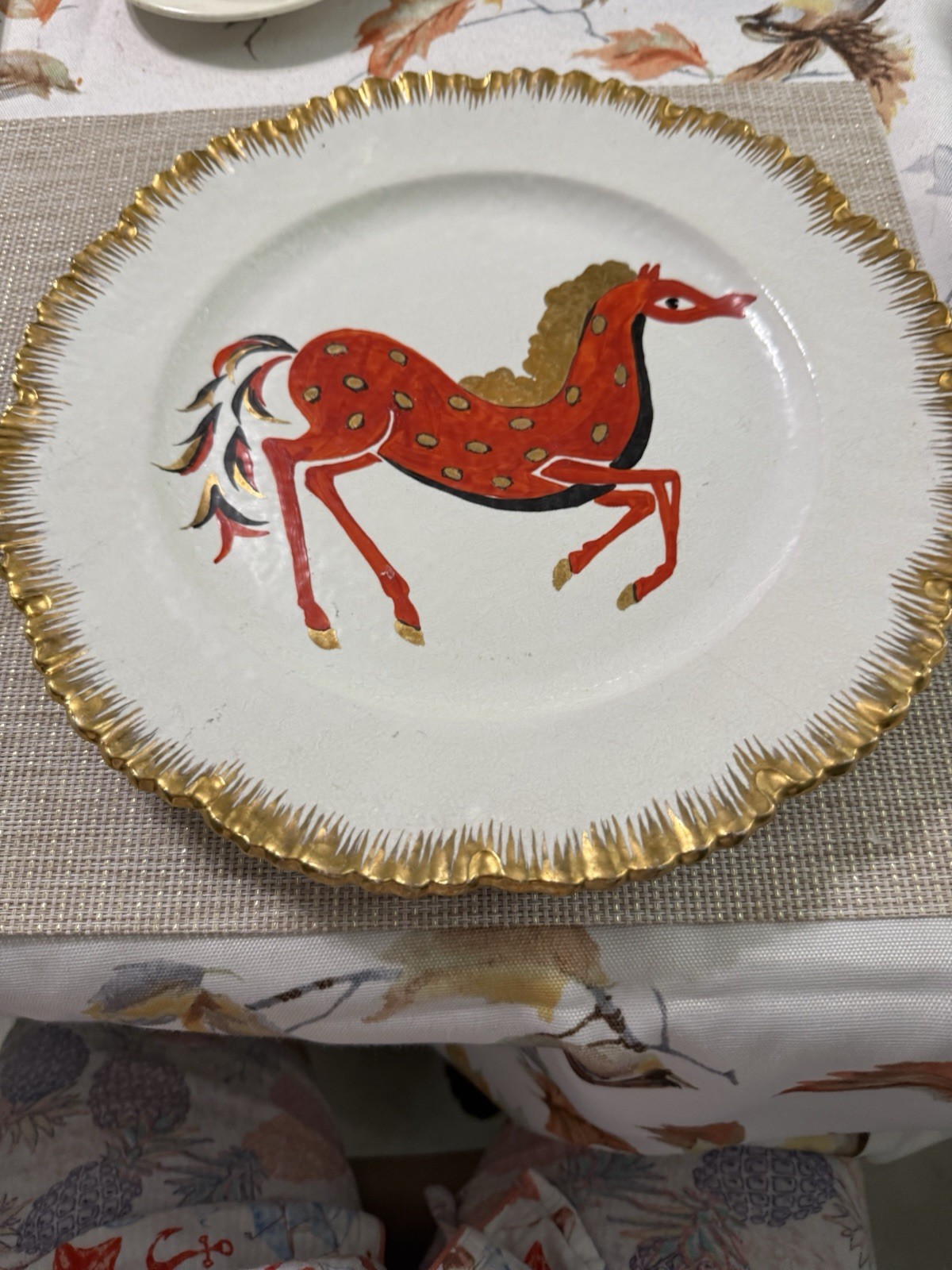 Vintage Ceramic Plate Horse Zaccagnini Italy 11” AICO Style Of Bitossi Abstract
