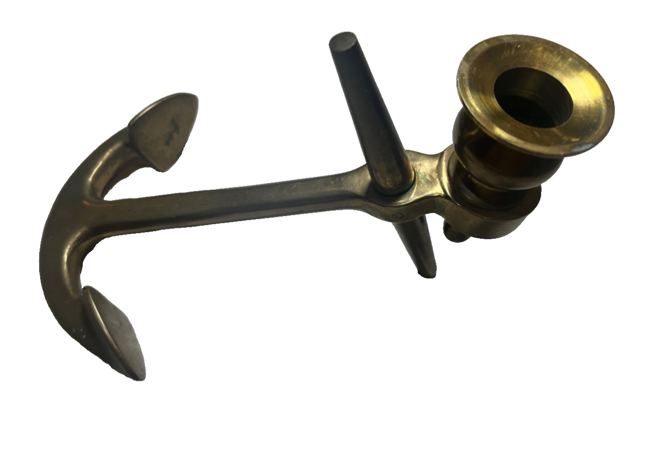 Mid Century Brass Anchor Candle Holder Nautical Decor Single Patina