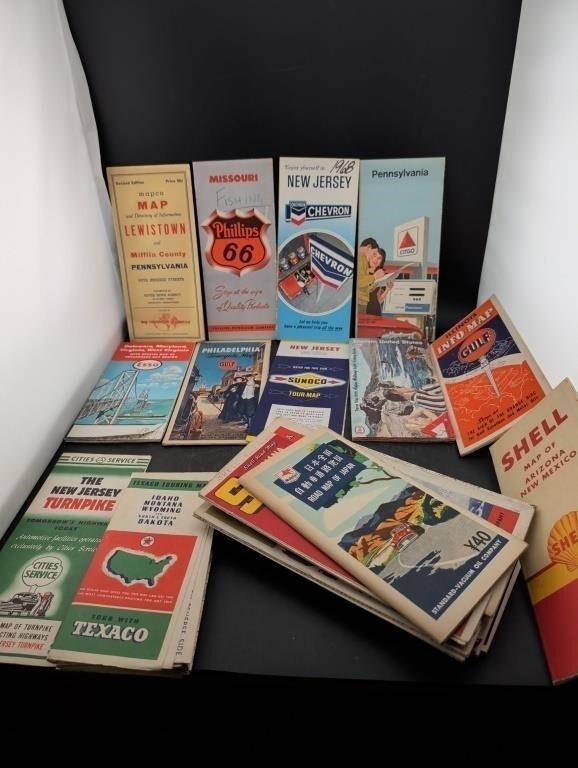 Vintage 1950s-70s Gas Oil Road Maps Lot Mobil Japan Gulf Shell Chevron Texaco