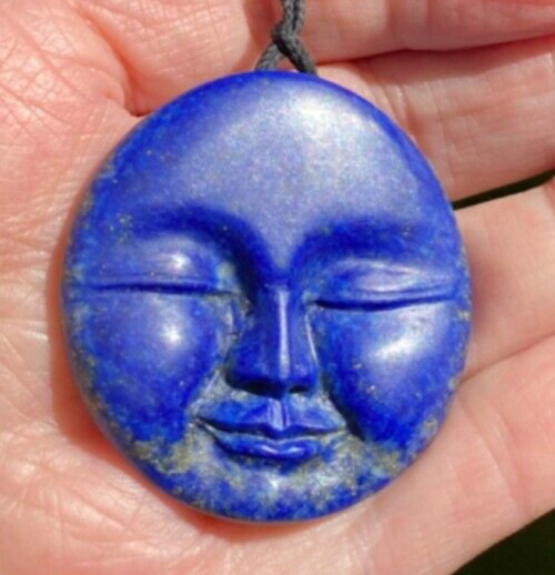 PREM OMNI CAEON ANCIENT COBALT GOLD AFGHAN LAPIS LAZULI MOONFACE BUDDHA PENDANT