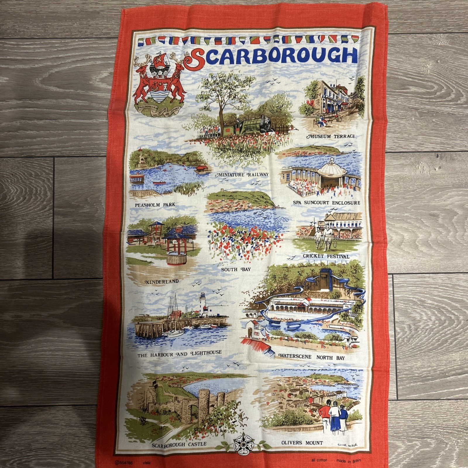 Vintage Clive Mayor Scarborough Tea Dish Towel  18\