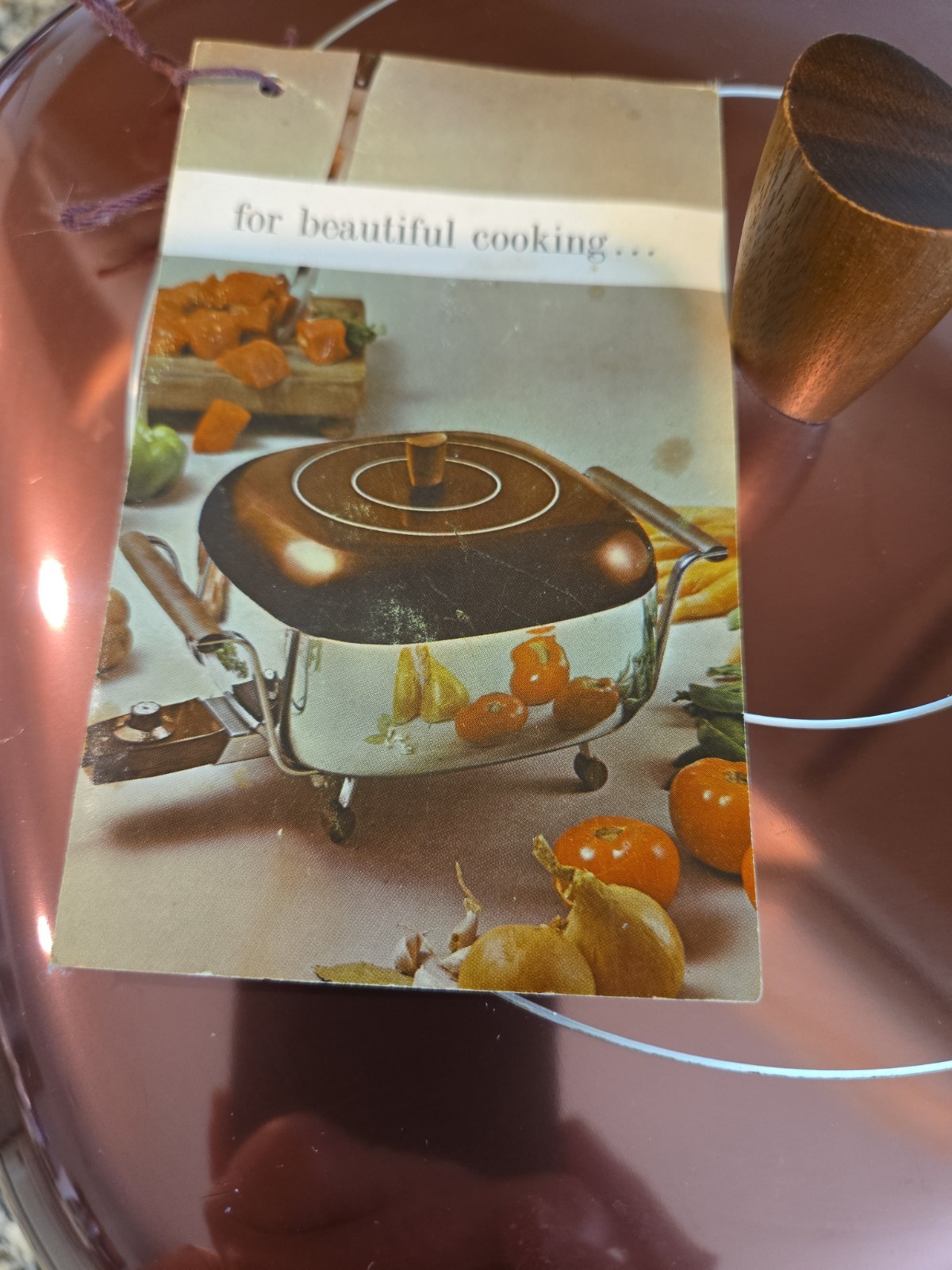 Vtg Wear-Ever Hallite Electric Aluminum Skillet with Copper Lid  Walnut Handles