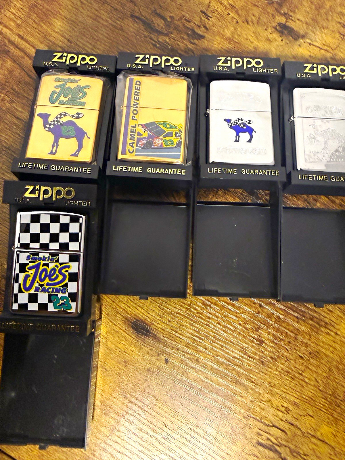 CAMEL ZIPPO LIGHTER LOT 5 VINTAGE ZIPPOS UNUSED SMOKIN JOES RACING