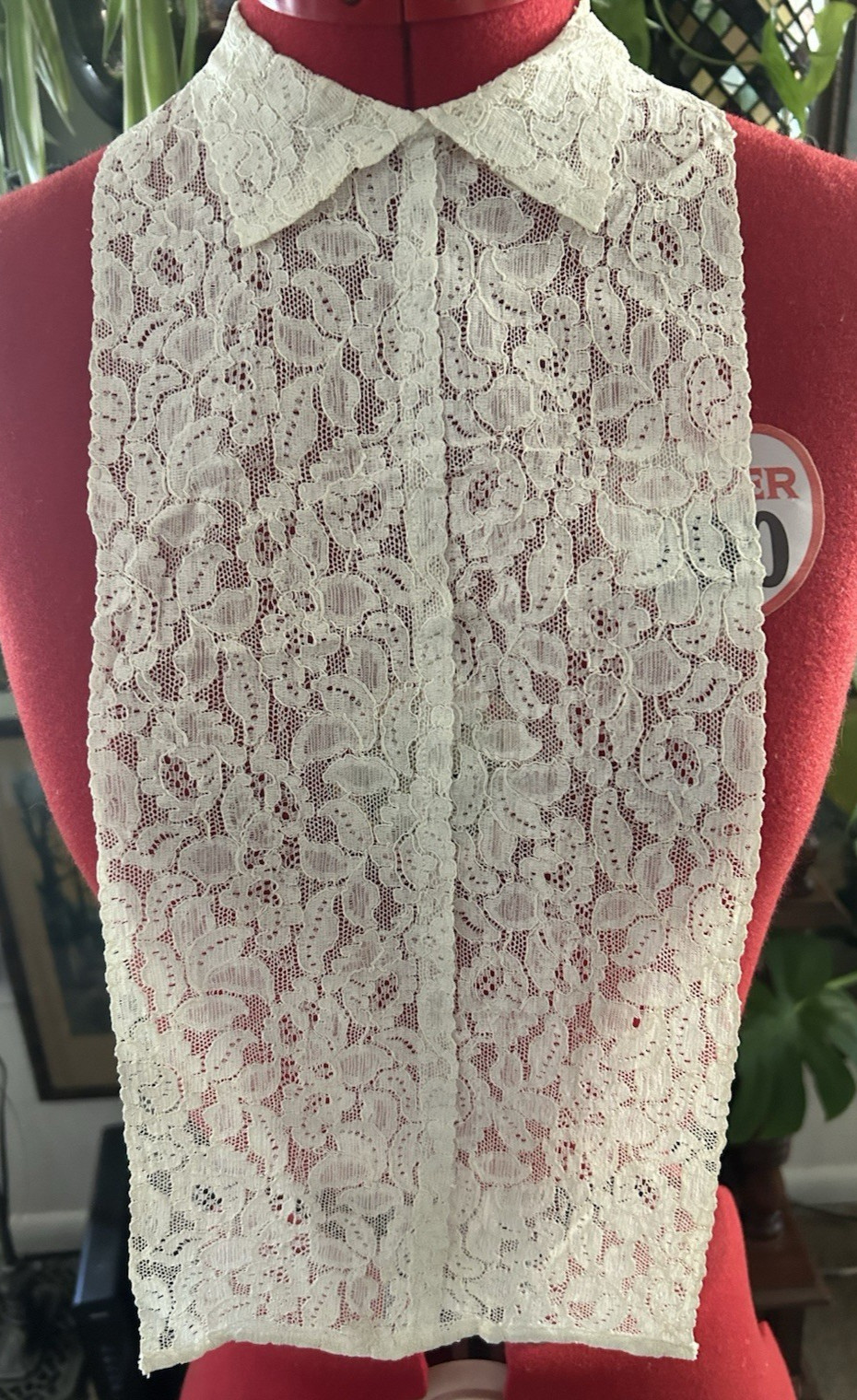 Vintage Antique French Alencon Lace DICKEY Collar Off White False Front Blouse