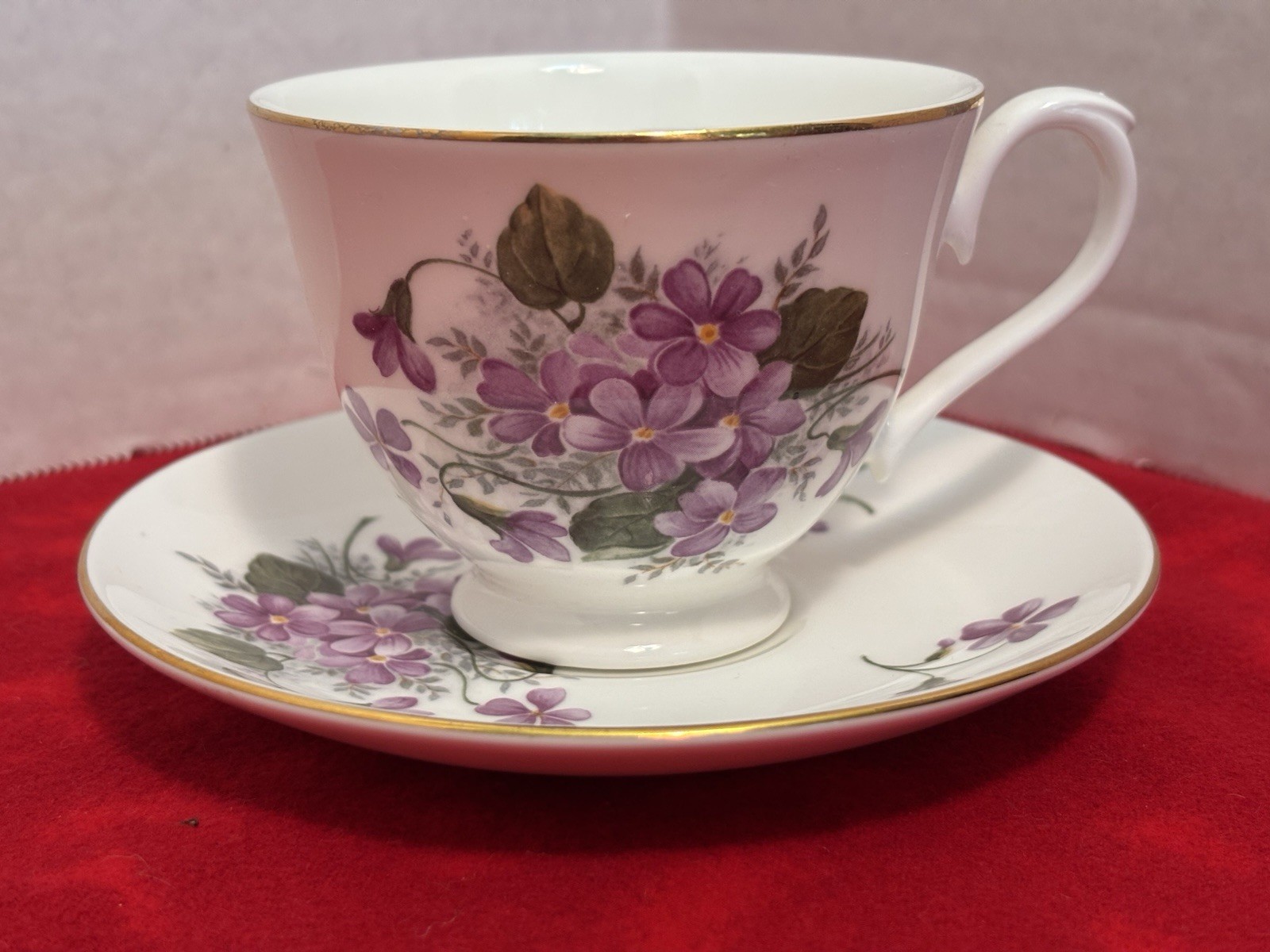 ROYAL KENSINGTON Teacup And Saucer Purple Violets Gold Trim
