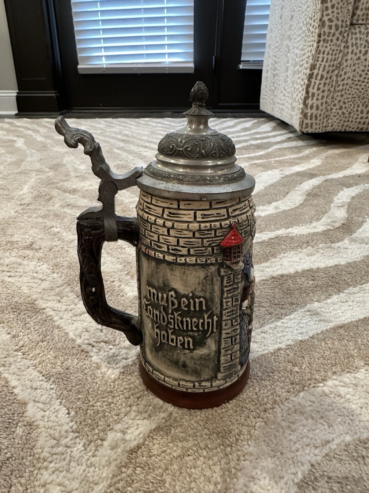 West Germany Beer Stein Vintage Castle Pewter Lid All Parts Working