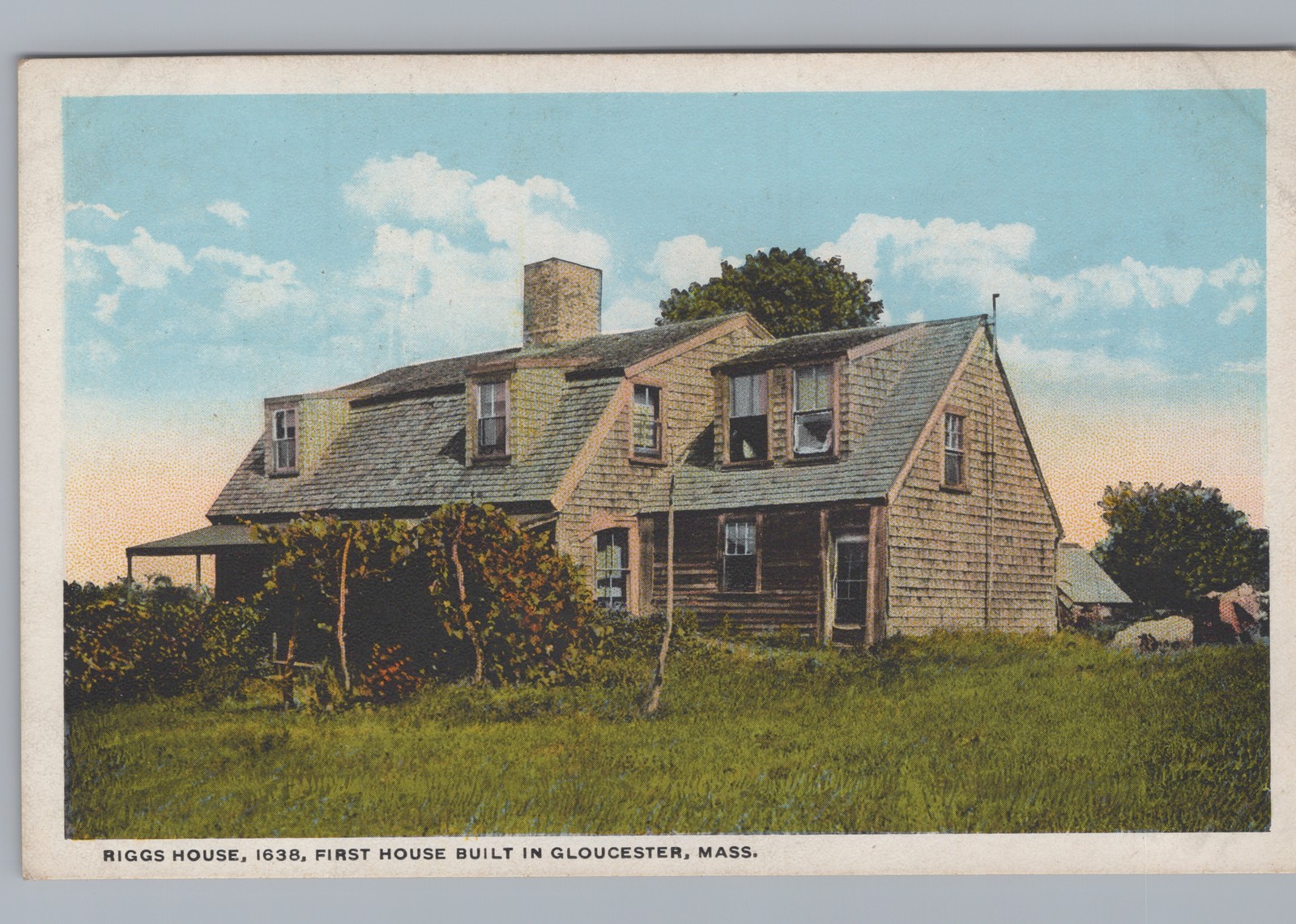 Riggs House 1638 First House Gloucester MA Postcard White Border CT American Art Riggs House 1638 First House Gloucester MA Postcard White Border CT American Art