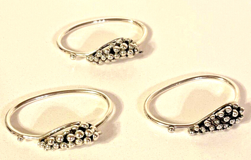 Vtg Artisan Napkin Rings 3 pc Set Silver Metal Work Grape Design Decor- Lovely
