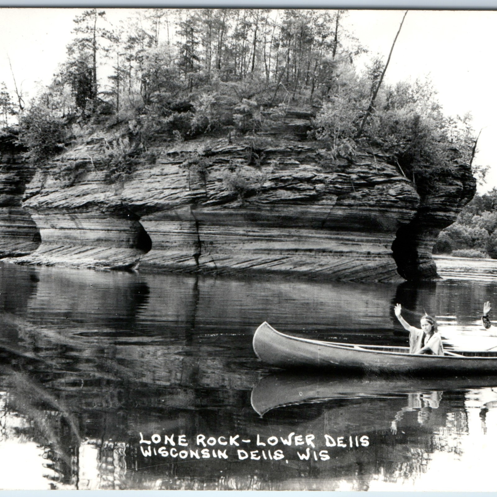 c1950s Wisconsin Dells WI Lone Rock RPPC Native American Indian Canoe Boat PC c1950s Wisconsin Dells WI Lone Rock RPPC Native American Indian Canoe Boat PC