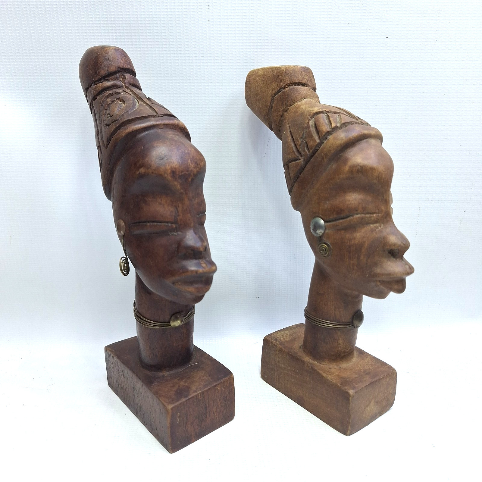 Lot Of 2 Hand Carved Wood African Head 7.5\
