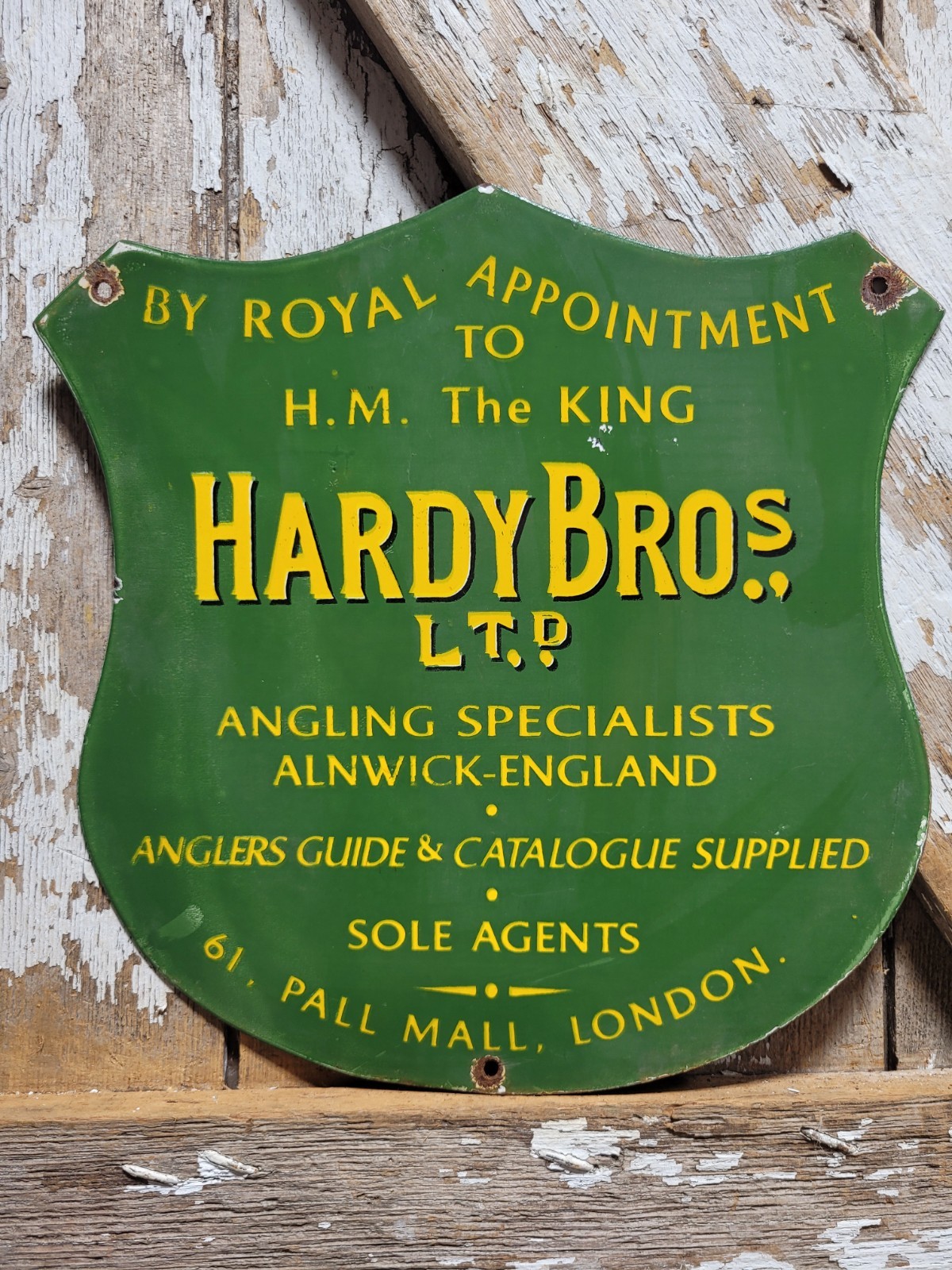 VINTAGE HARDY BROS PORCELAIN SIGN OLD ANGLING FLY FISHING ROD REELS TACKLE UK