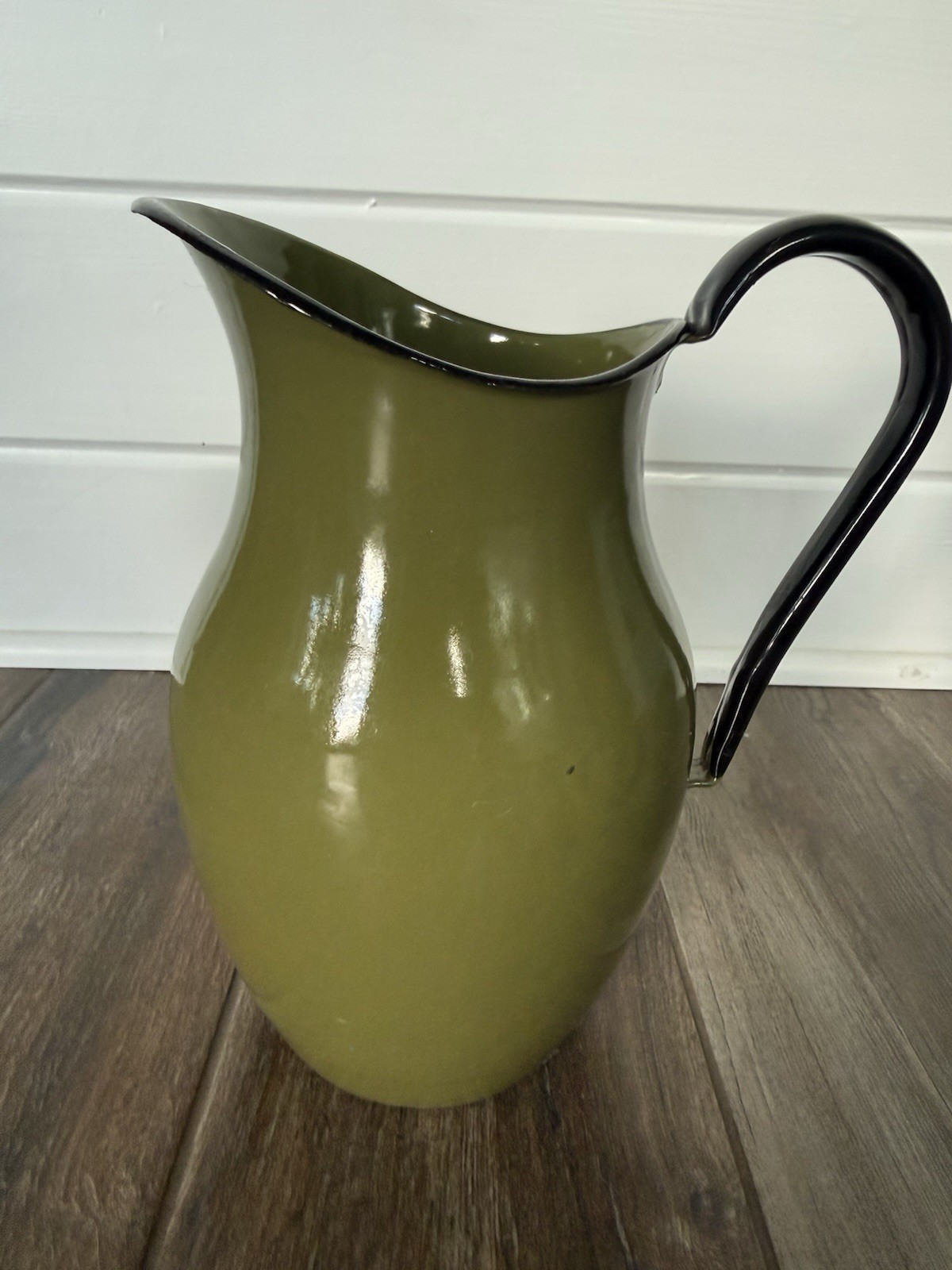 Vintage Enamelware Huta Silesia Polish Pitcher Olive Green Made In Poland #15 Vintage Enamelware Huta Silesia Polish Pitcher Olive Green Made In Poland #15