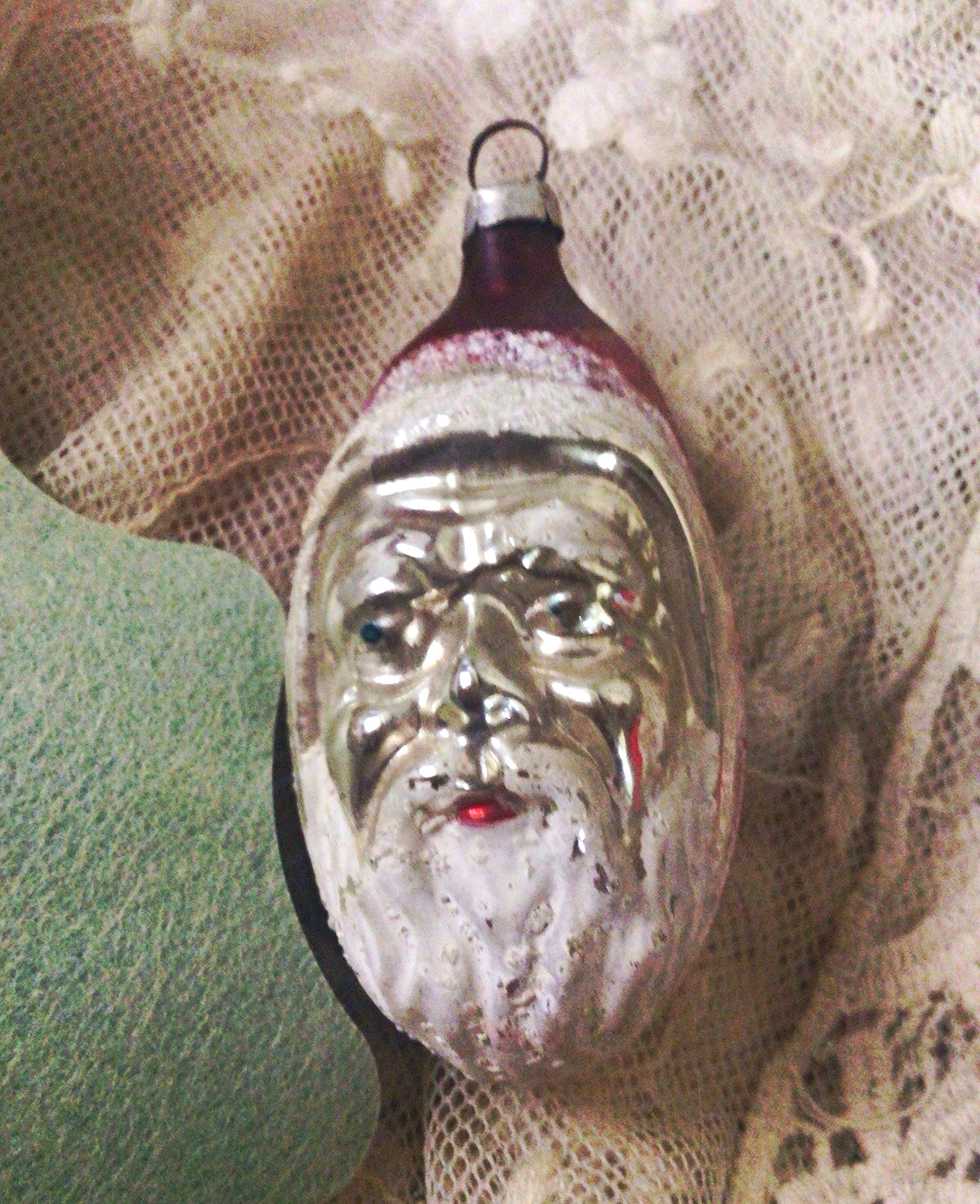 Antique Santa Head Figural ornament~ Mercury Glass/ feather Tree Christmas Santa