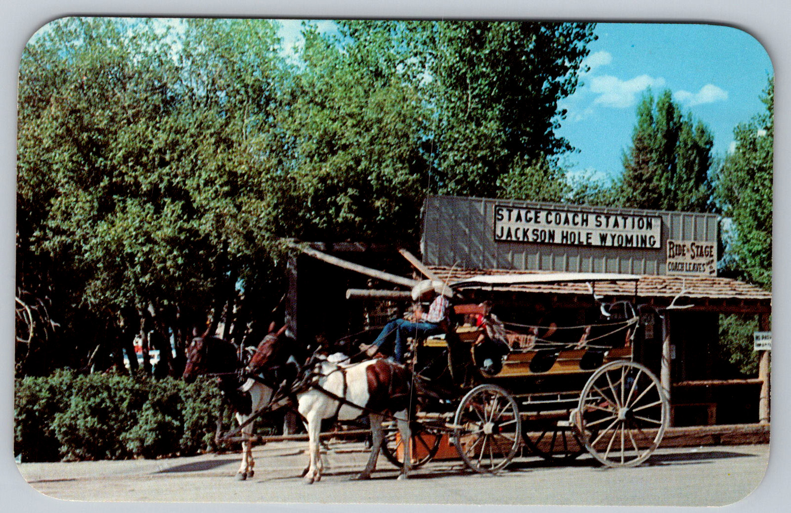 c1960s Jackson Wyoming Old Stagecoach Stage Station Square Chrome Postcard