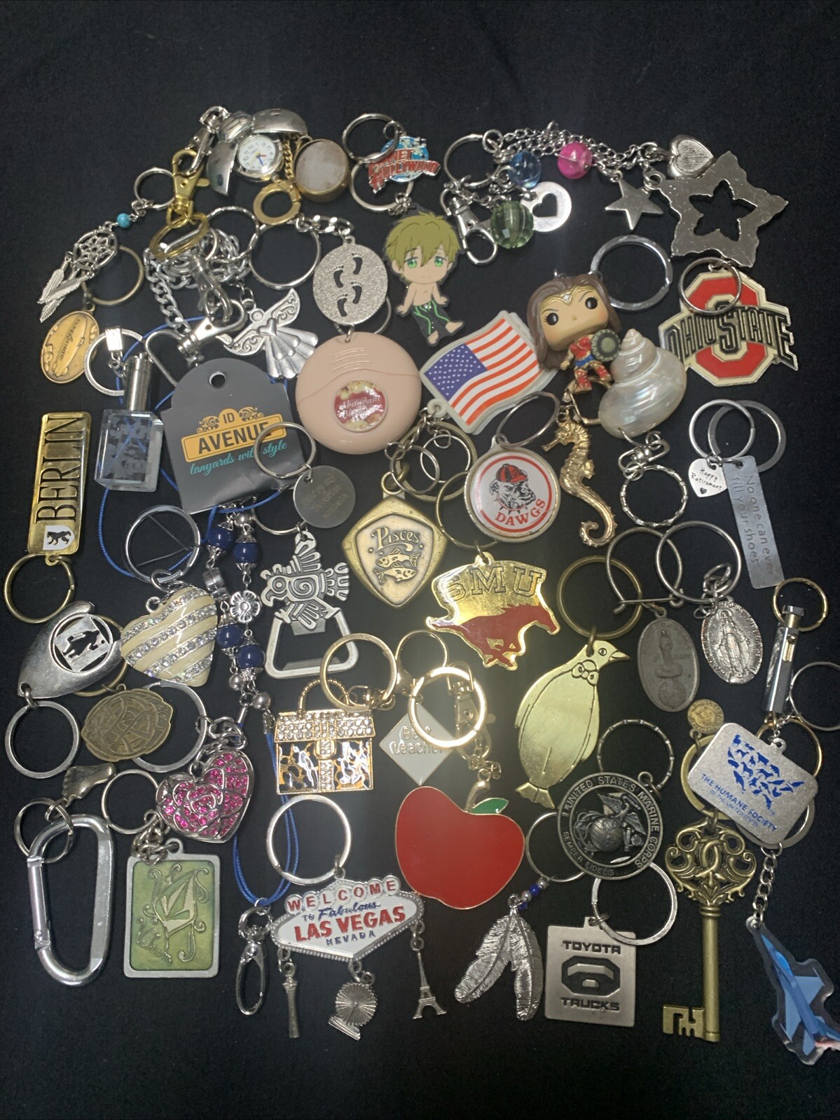 Lot Of 45 Keychains Key Rings Promo Advertising Sports Auto Travel Marvel Funko