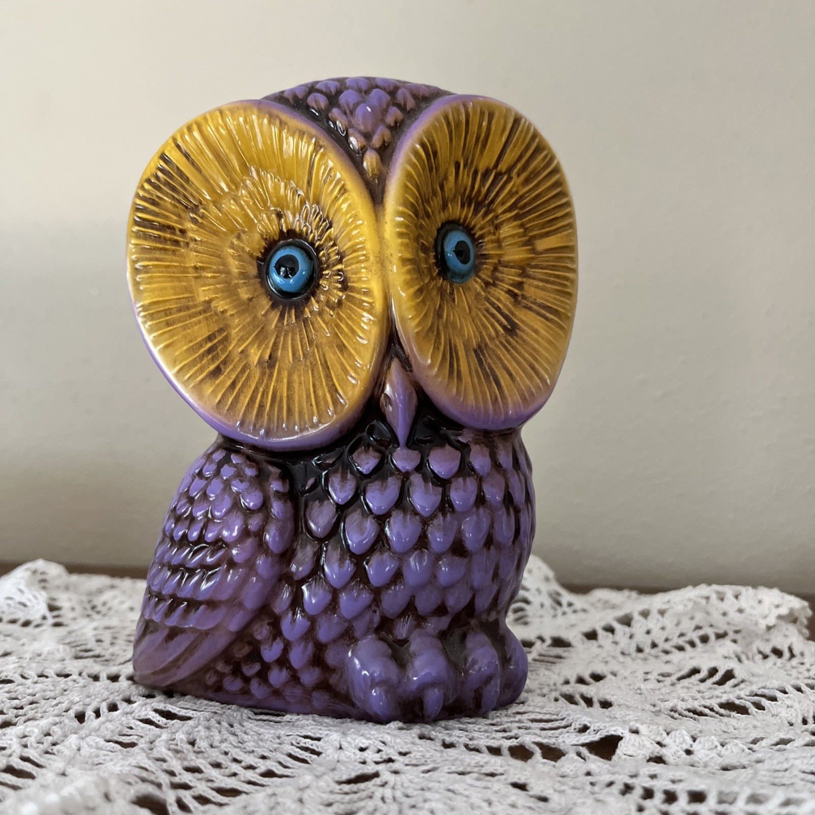 Vintage 1960-70’s Owl Coin Bank Ceramic Purple RARE 🦉👀