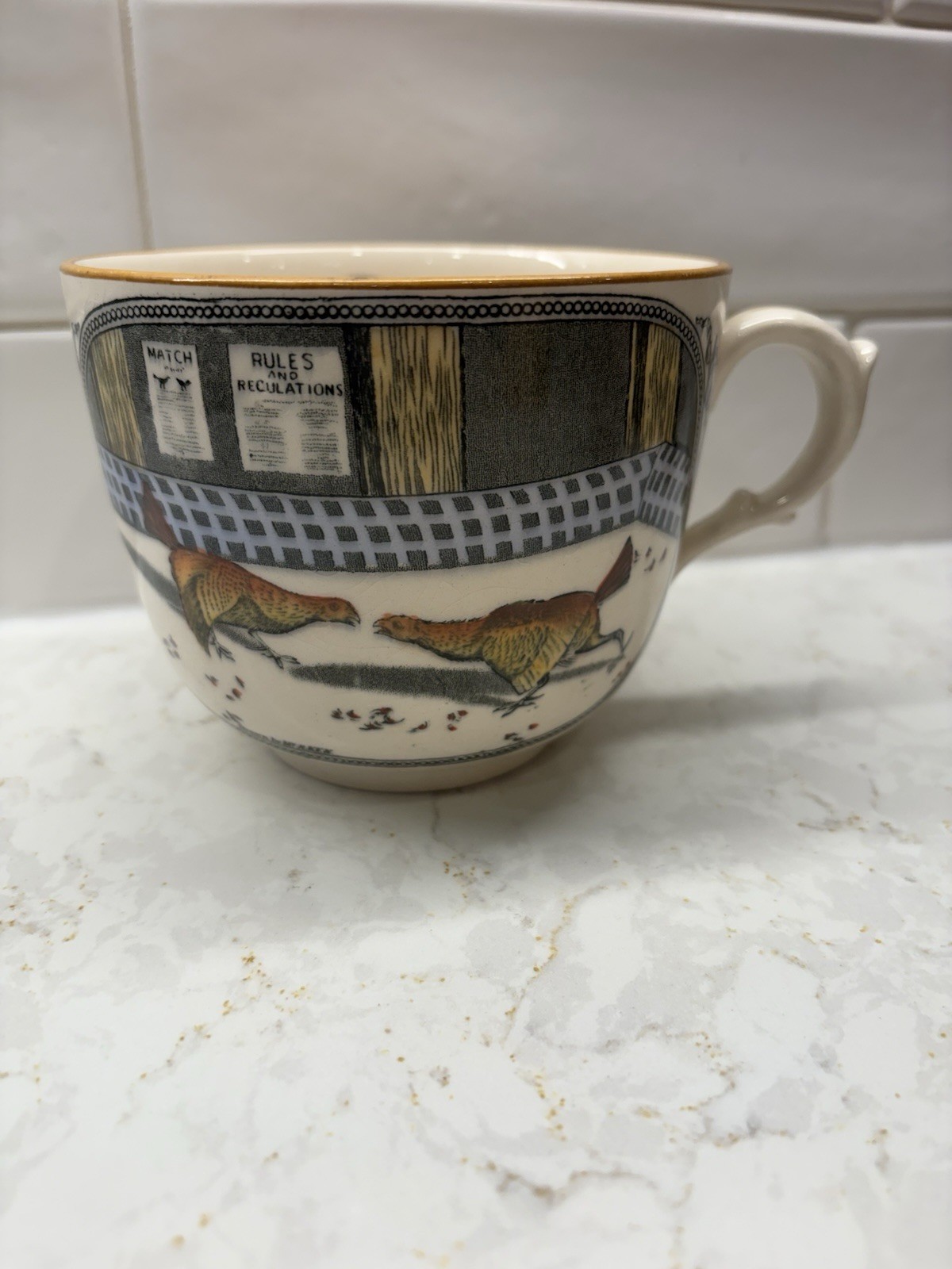 Antique Adams Old English Sports Cockfighting Large Mug Set Too Staffordshire 4\