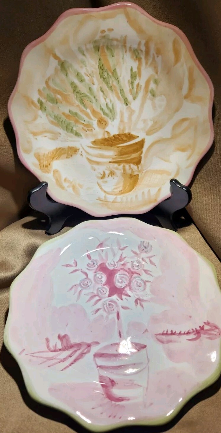 Pair of MICHAL SPARKS Hand Painted Ivy's Garden Plates The Zrike Company Pair of MICHAL SPARKS Hand Painted Ivy's Garden Plates The Zrike Company