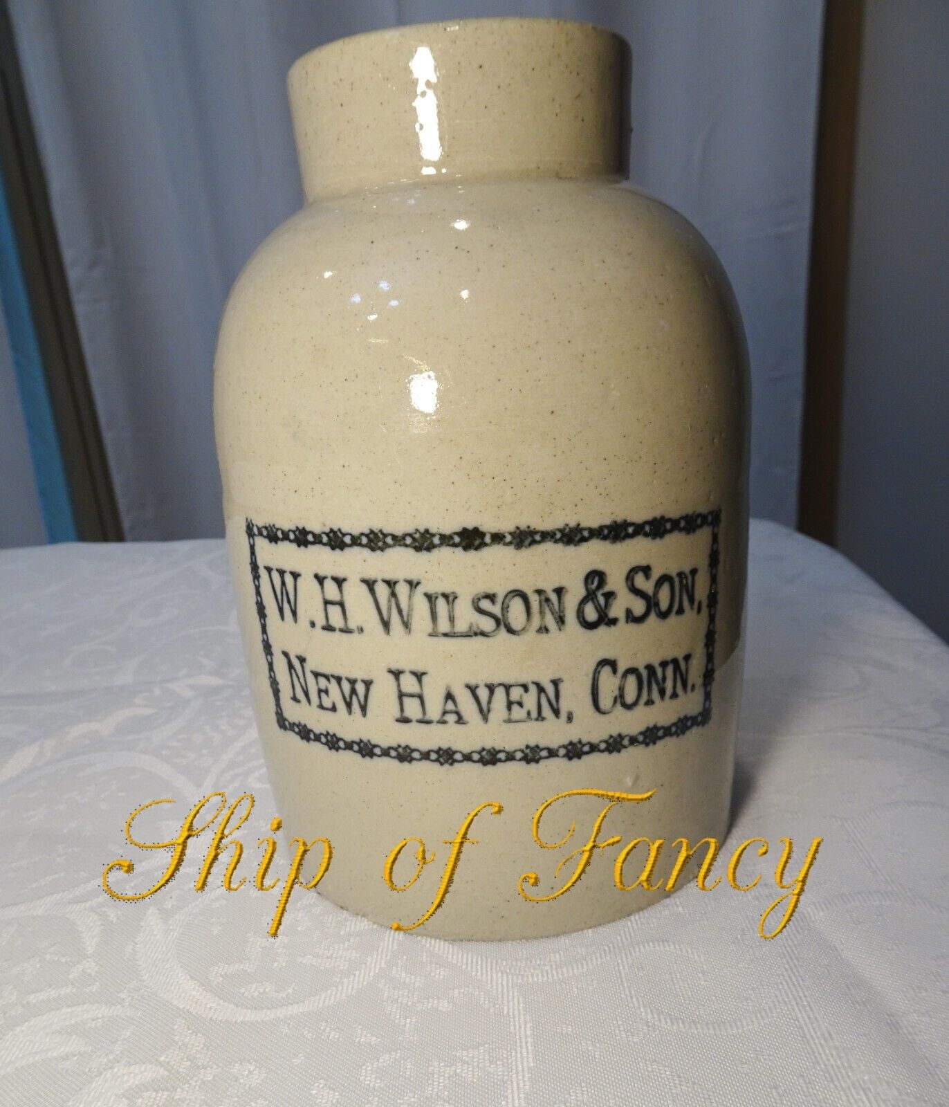 Antique Stoneware Oyster Jug, W.H. Wilson & Son, New Haven, Conn