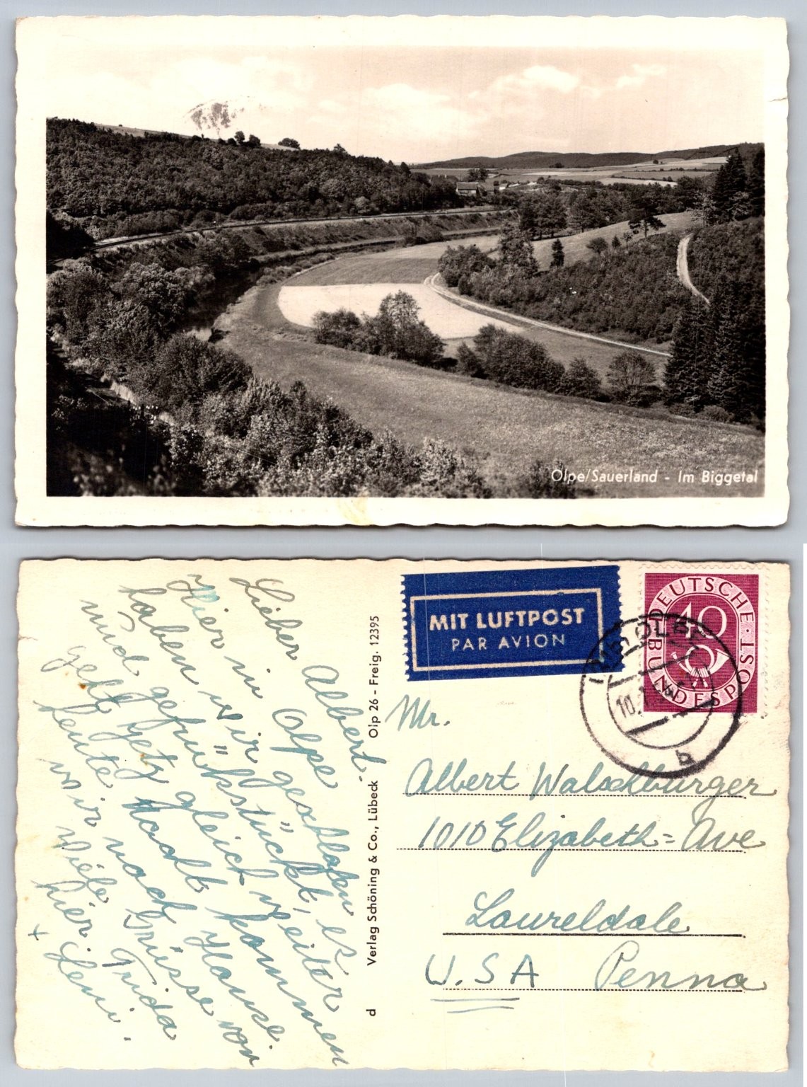 Vintage RPPC Olpe Biggetal Sauerland Germany Landscape Airmail Postcard Vintage RPPC Olpe Biggetal Sauerland Germany Landscape Airmail Postcard