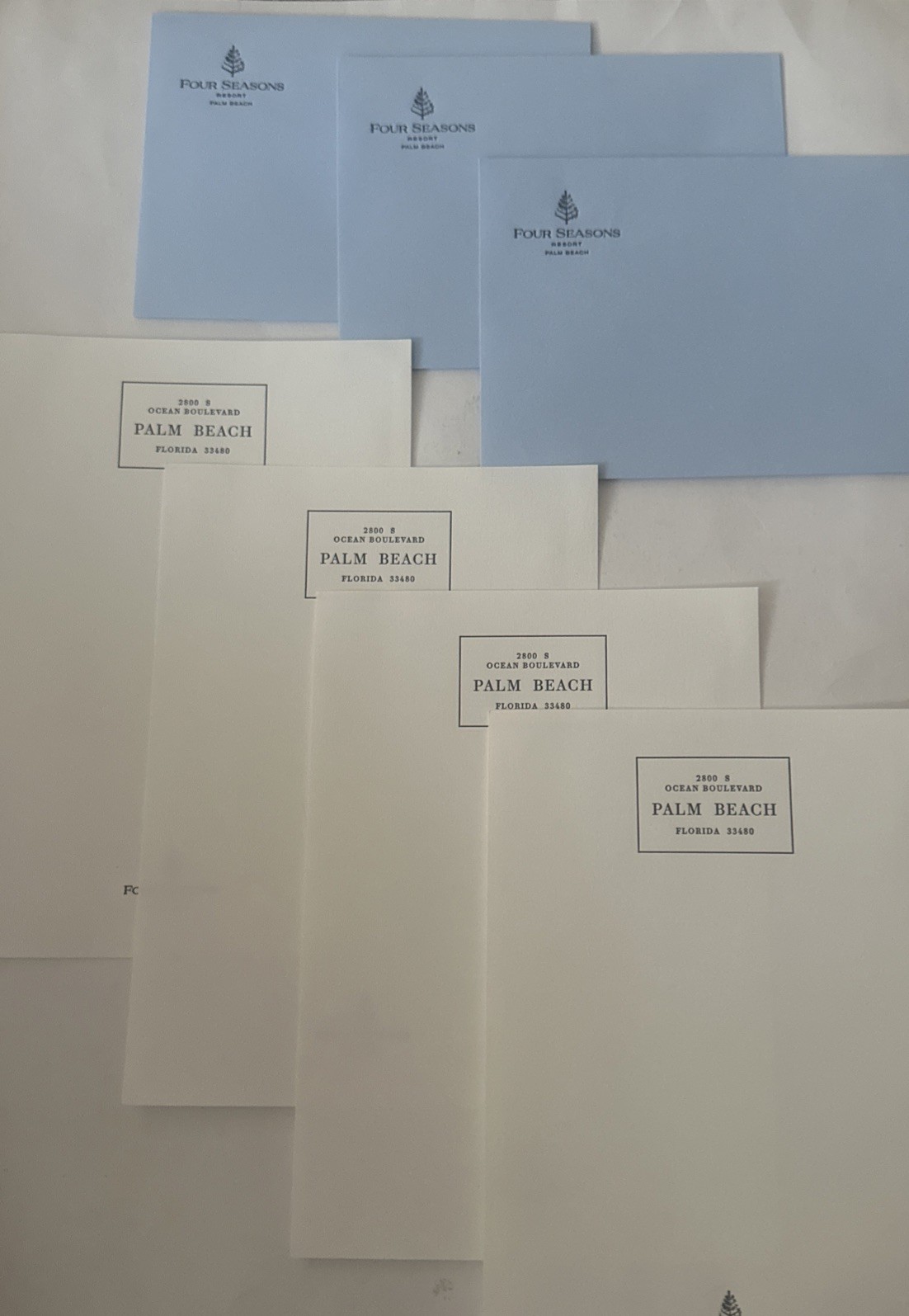 Four Seasons Palm Beach Hotel Stationary Set Note Sheets & Blue Envelopes Lot Four Seasons Palm Beach Hotel Stationary Set Note Sheets & Blue Envelopes Lot