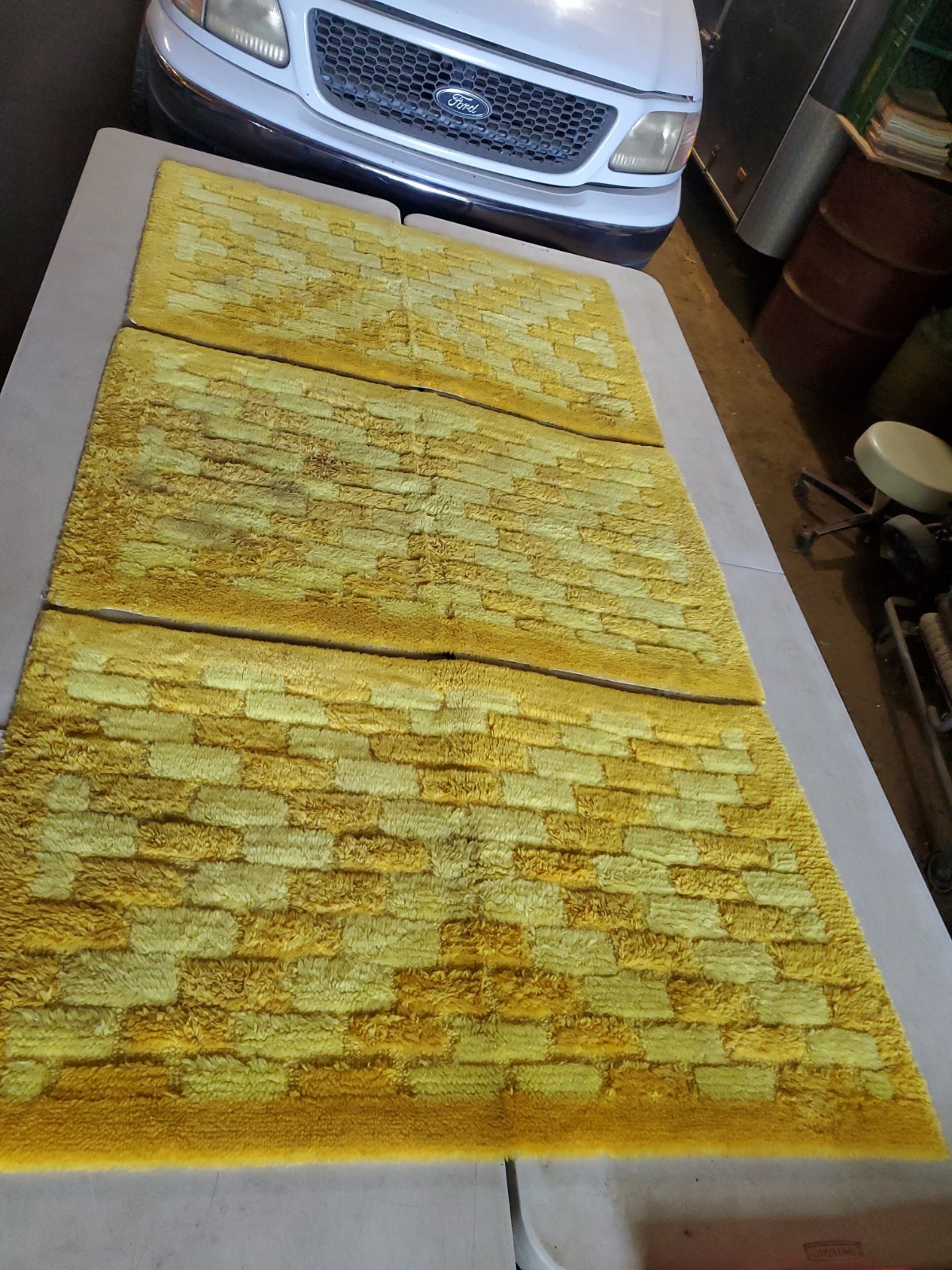 3 Vintage 70's mid-century modern 29 x 42 Two Toned 1/2 inch pile Yellow Rugs 3 Vintage 70's mid-century modern 29 x 42 Two Toned 1/2 inch pile Yellow Rugs