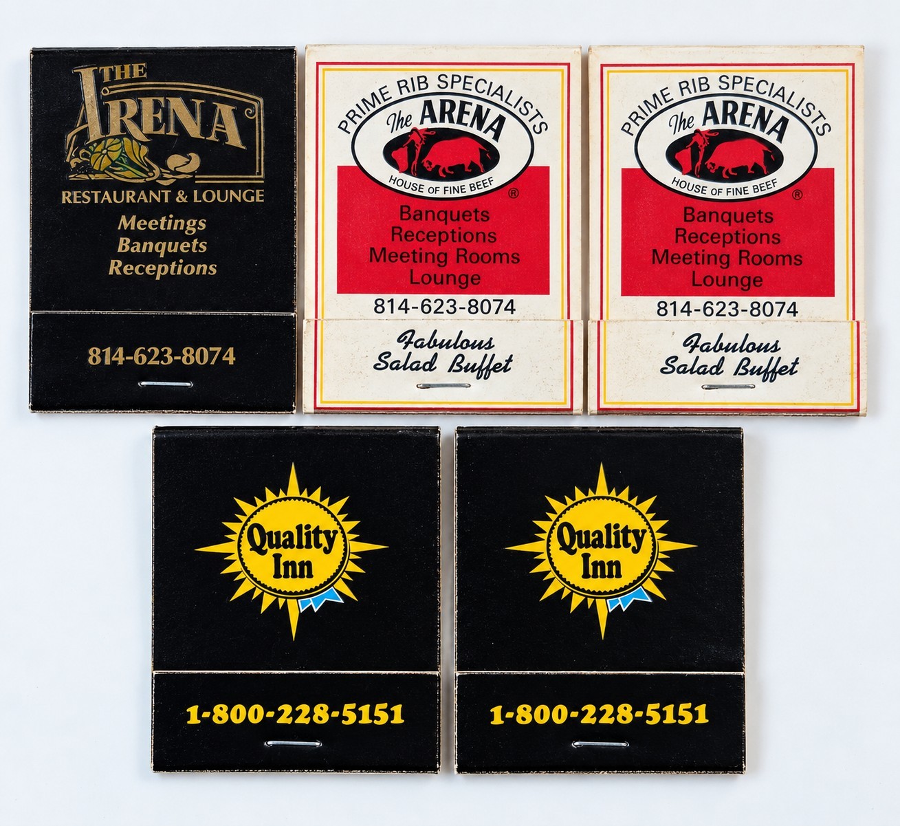 Vintage Quality Inn Matchbooks Lot of 5 The Arena Bedford Bloomsburg PA Matches