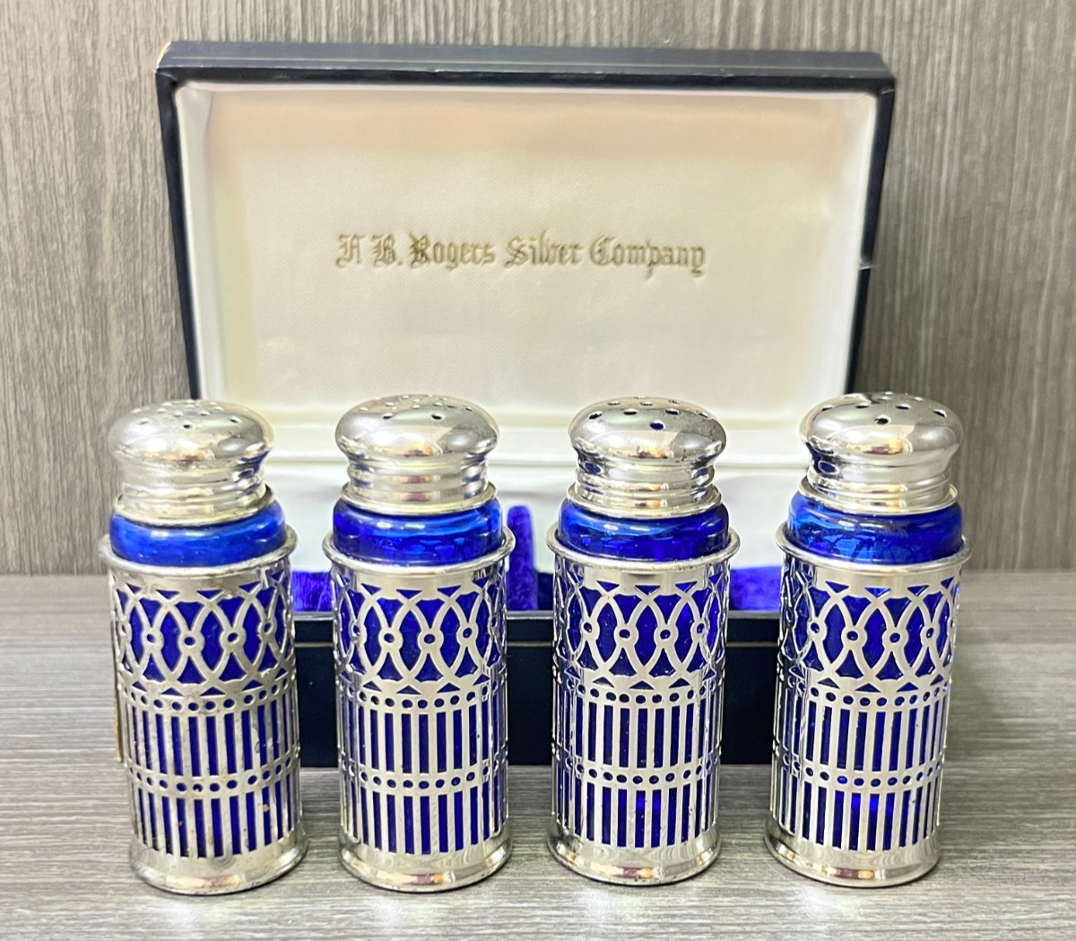F.B. Rogers Silver Co. Cobalt Blue Salt & Pepper Shakers Japan Vintage