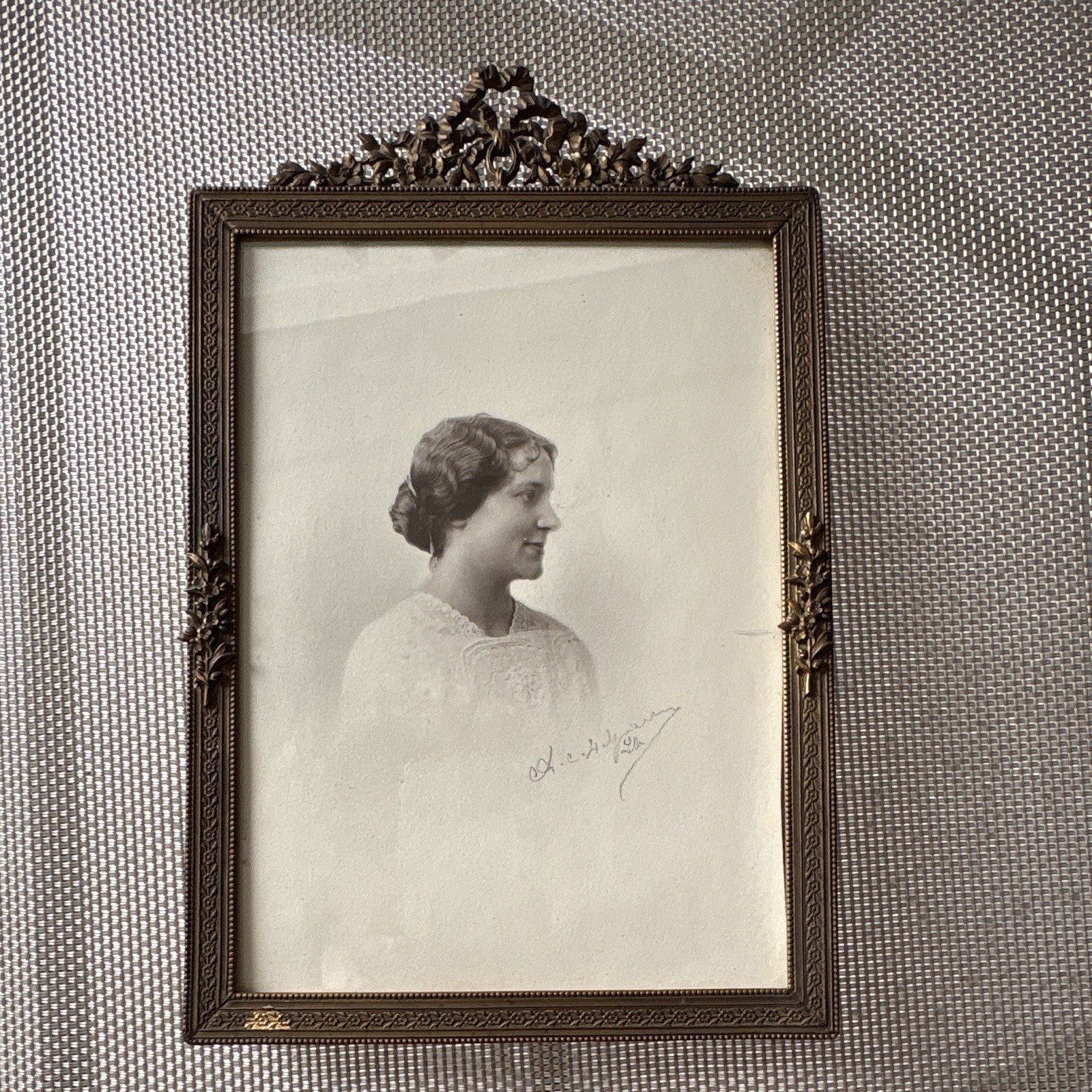 Antique Framed Black & White Portrait Photograph of Woman, Portrait Orientation