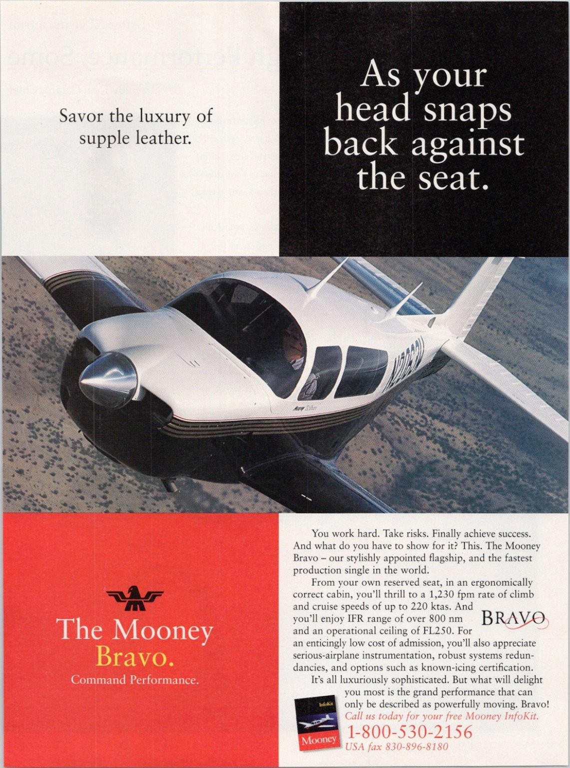 Mooney Bravo Print Ad 1998 Luxury Leather Aircraft Aviation Poster Mooney Bravo Print Ad 1998 Luxury Leather Aircraft Aviation Poster