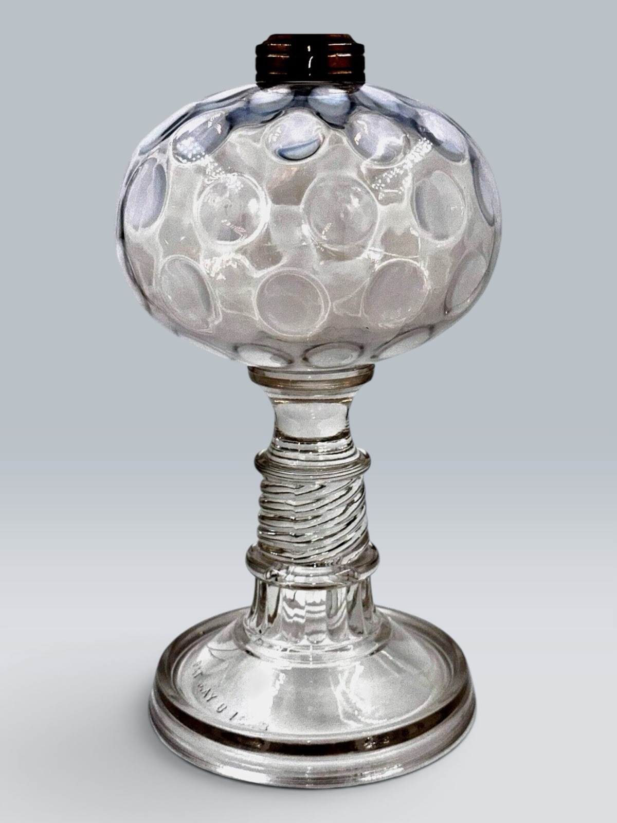 Rare 1883 LaBelle Glass Opalescent Coin Spot Oil Lamp Drip Foot Thuro