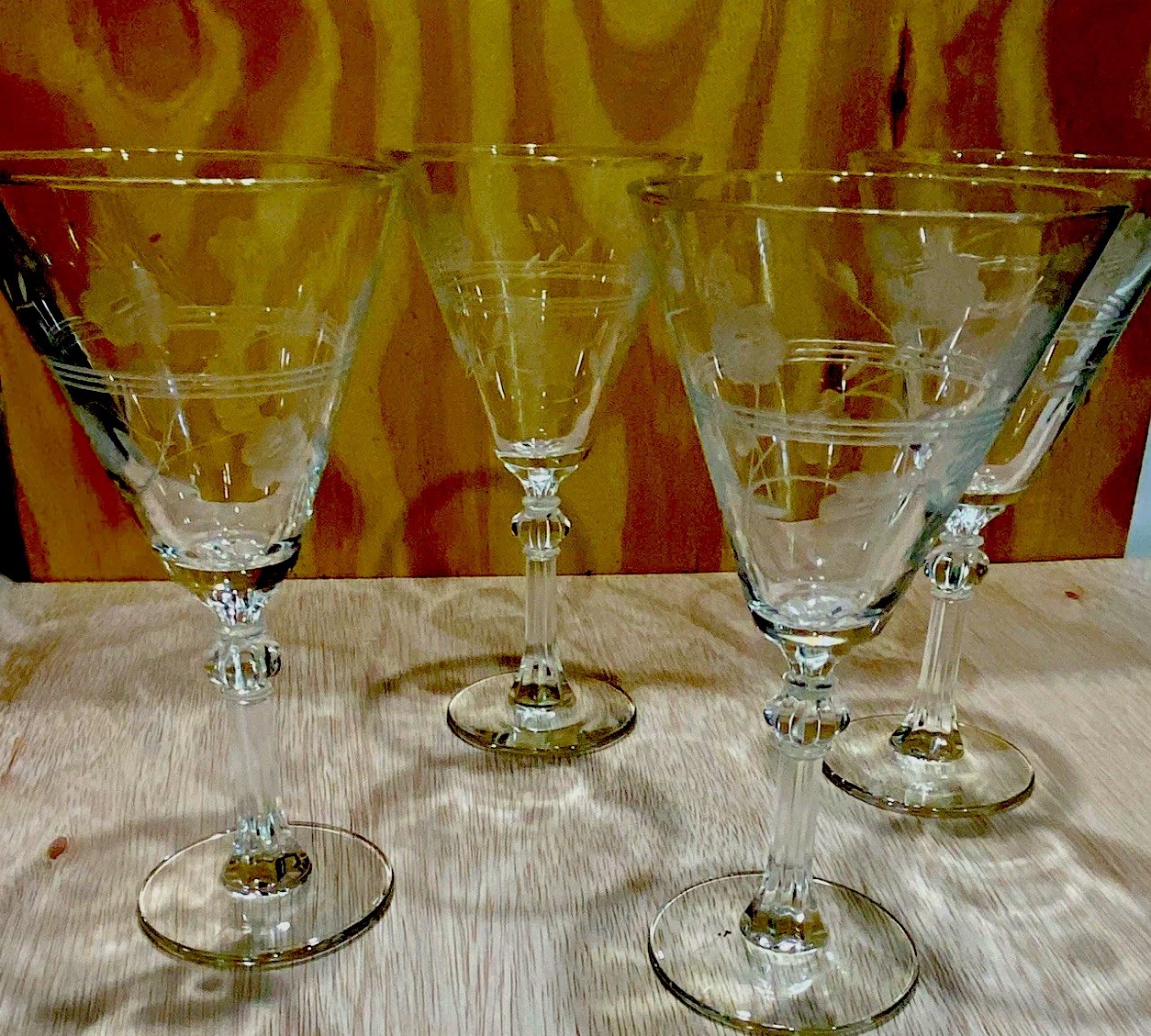 Vintage Tiffin Florence Clear Etched Stemmed Floral champagne Glasses Set of 4 Vintage Tiffin Florence Clear Etched Stemmed Floral champagne Glasses Set of 4