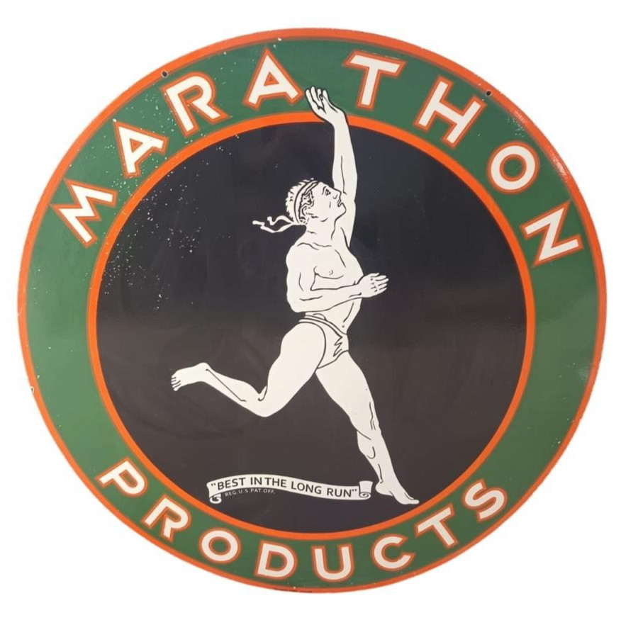 Marathon runner gasoline porcelain enamel sign 48 inches round 4 feet dsp sign