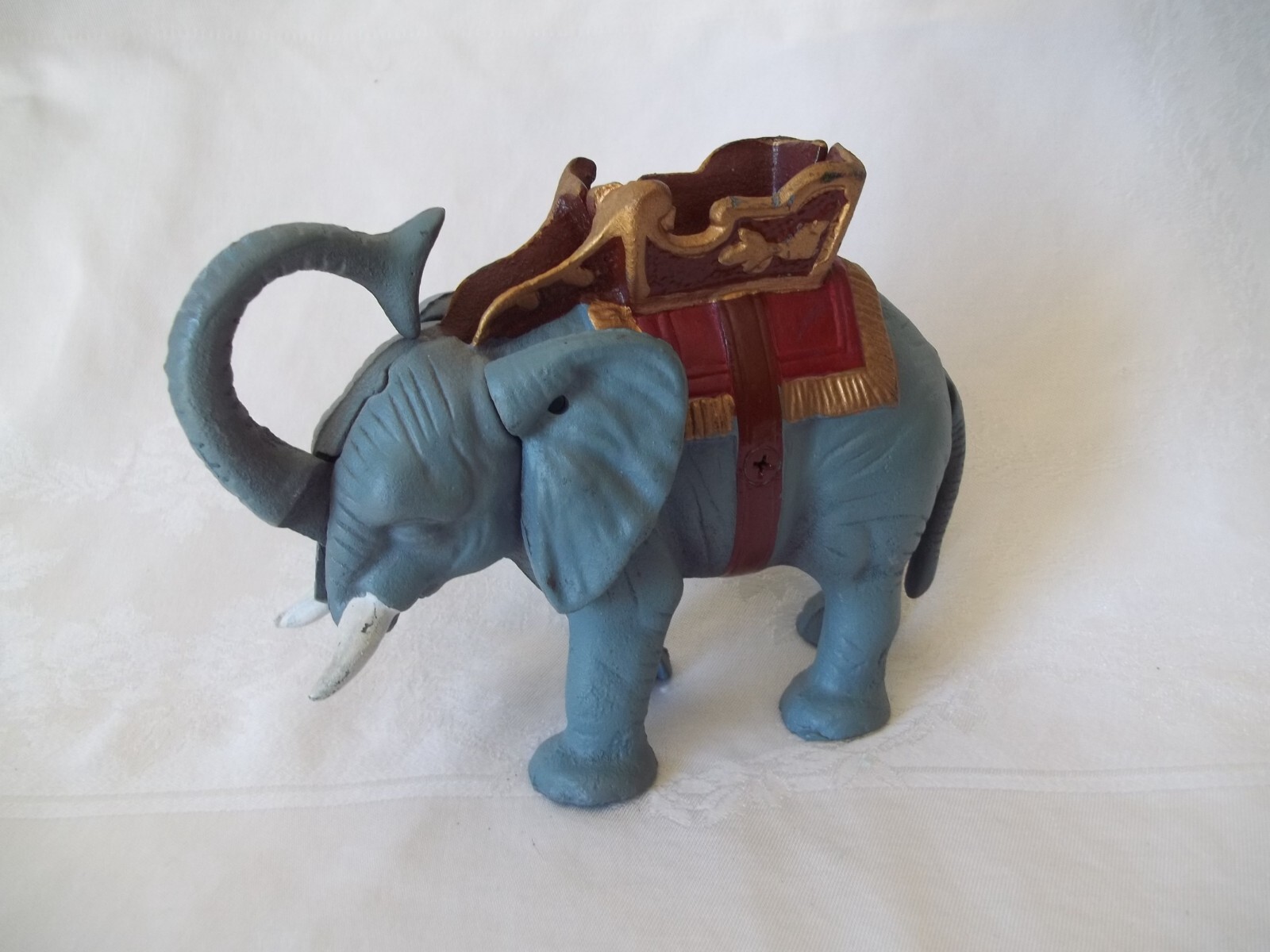Elephant Cast Iron Antique Mechanical Coin Bank Painted Working