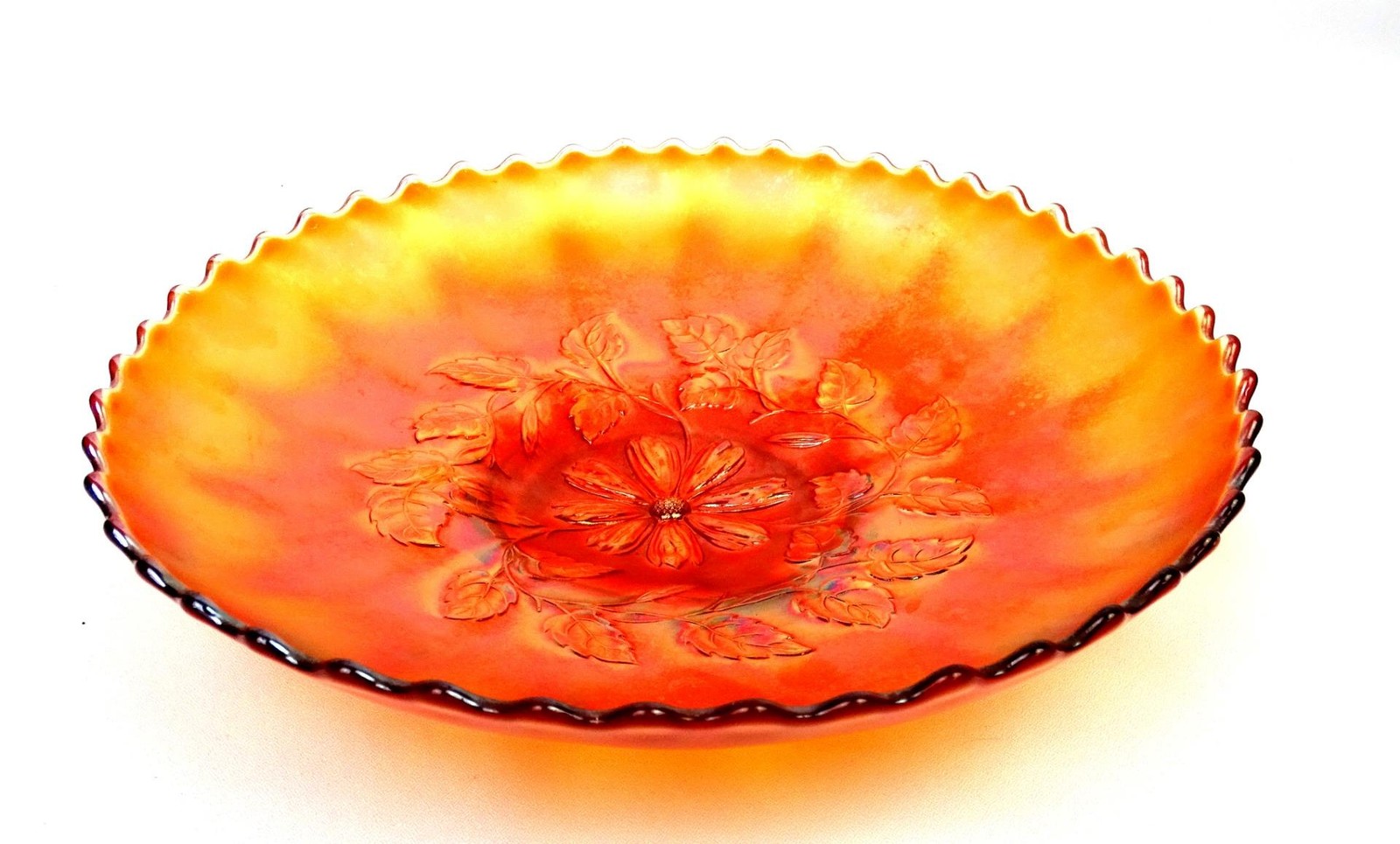 Dugan Diamond Marigold Iridescent Carnival Glass Cosmos 9 5/8\