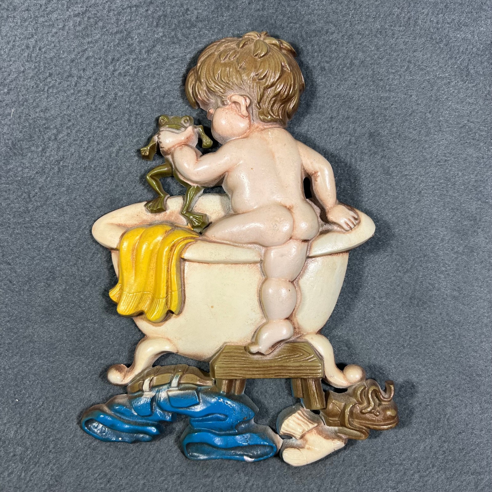 Sexton 1975 Boy w Frog Bare Butt Bathtub Bath Bathroom CAST METAL Wall Hanging Sexton 1975 Boy w Frog Bare Butt Bathtub Bath Bathroom CAST METAL Wall Hanging