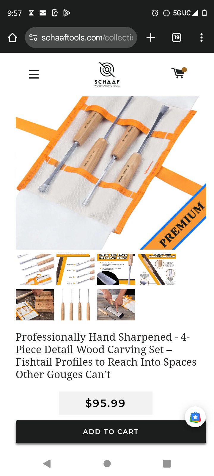 Schaaf Woodworking Premium, 4 Piece Fishtail Profile Carving Set -Hand Sharpened