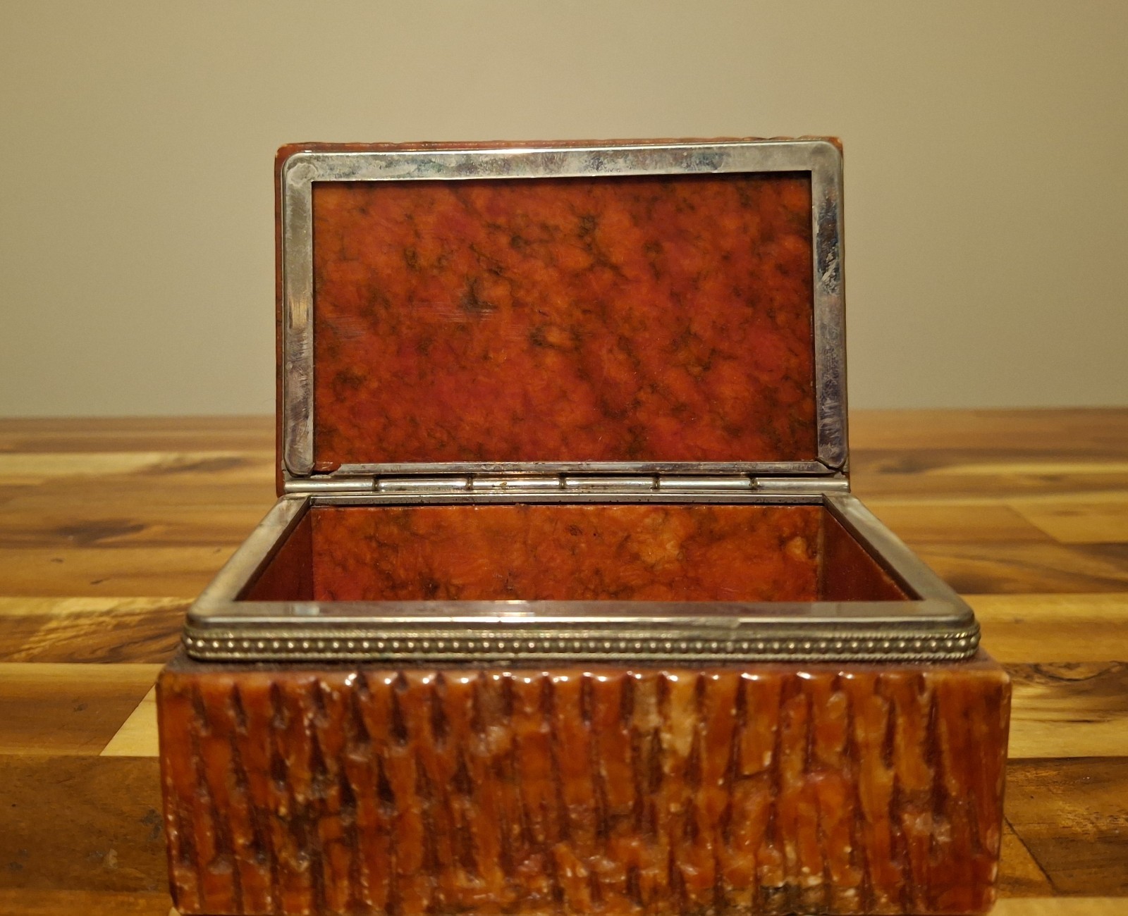 Italian Red Alabaster Treasure Box, Vintage, Hand Carved in Italy, Jewelry Box