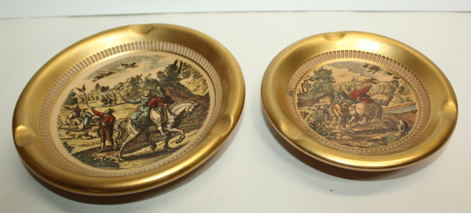 Pair of Vintage Hand Made in Italy Florentine Ashtrays Round 6 7/8 Pair of Vintage Hand Made in Italy Florentine Ashtrays Round 6 7/8