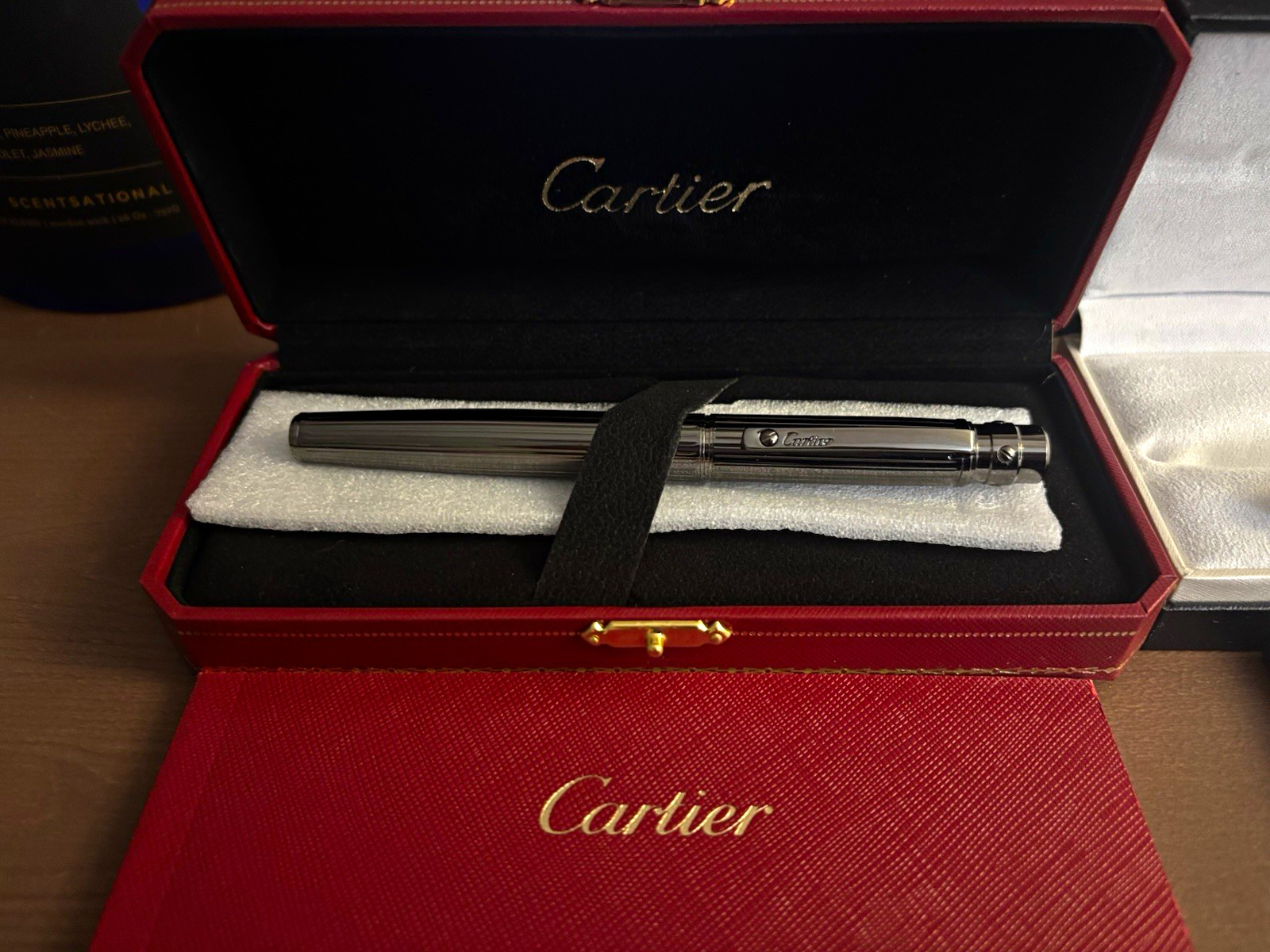Cartier Metal Collectible Pen w/ Chrome Trim in Presentation Box