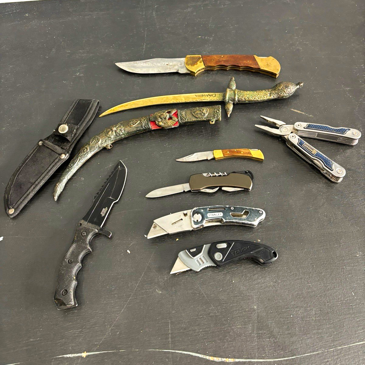 Mixed Brands Knife & Tool Lot: Pocketknives Multi-Tool Pliers Utility Dagger Mixed Brands Knife & Tool Lot: Pocketknives Multi-Tool Pliers Utility Dagger