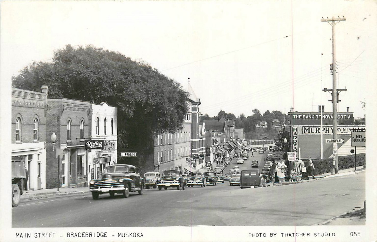 Bracebridge Main Street Muskoka Ontario RPPC Thatcher Studio 1940s 1950s Cars Bracebridge Main Street Muskoka Ontario RPPC Thatcher Studio 1940s 1950s Cars
