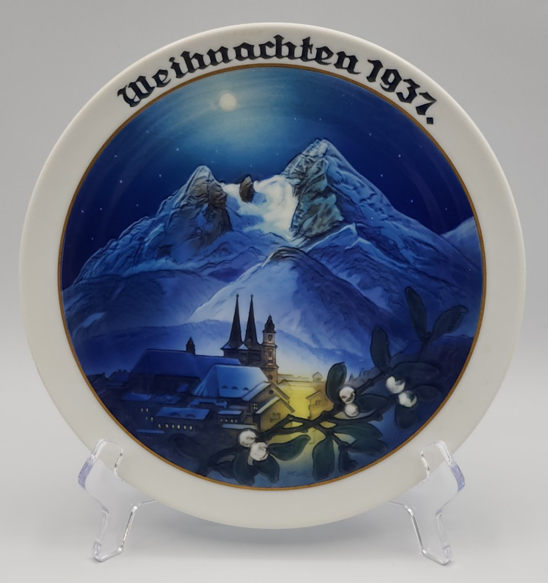 Rosenthal Weihnachtsteller 1937 Berchtesgaden Church Village by Heinrich Fink