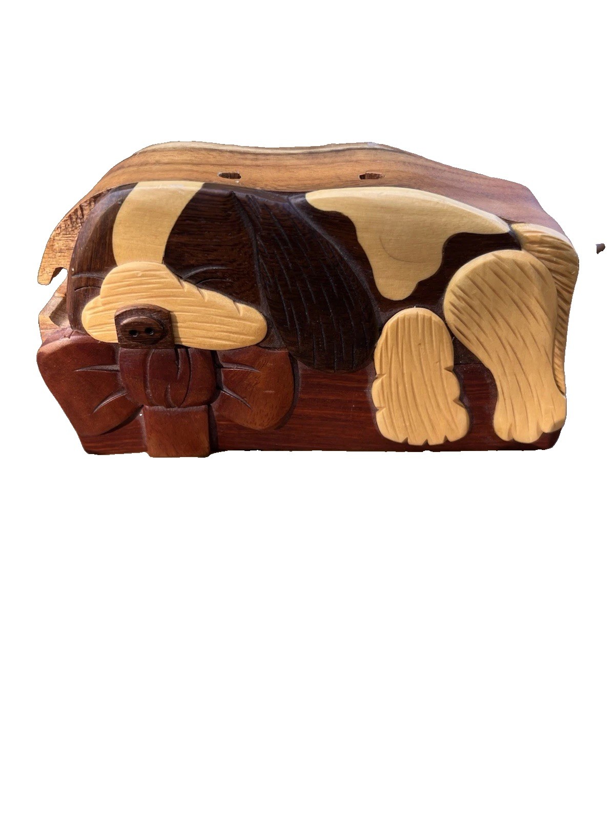 Carver Dan\'s Handcrafted Wood Puzzle Box Secret Treasures  Sleeping Dog Puppy