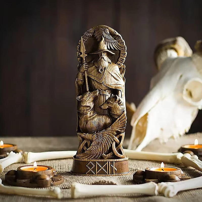 Norse God Statue Odin Viking Mythology Resin Idol Pagan Decor 8.6”