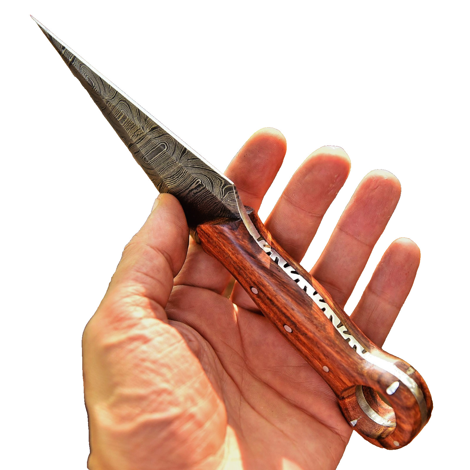 Handmade Double Edged Damascus Steel Blade Dagger Boot Knife Ring Hole Handle Handmade Double Edged Damascus Steel Blade Dagger Boot Knife Ring Hole Handle