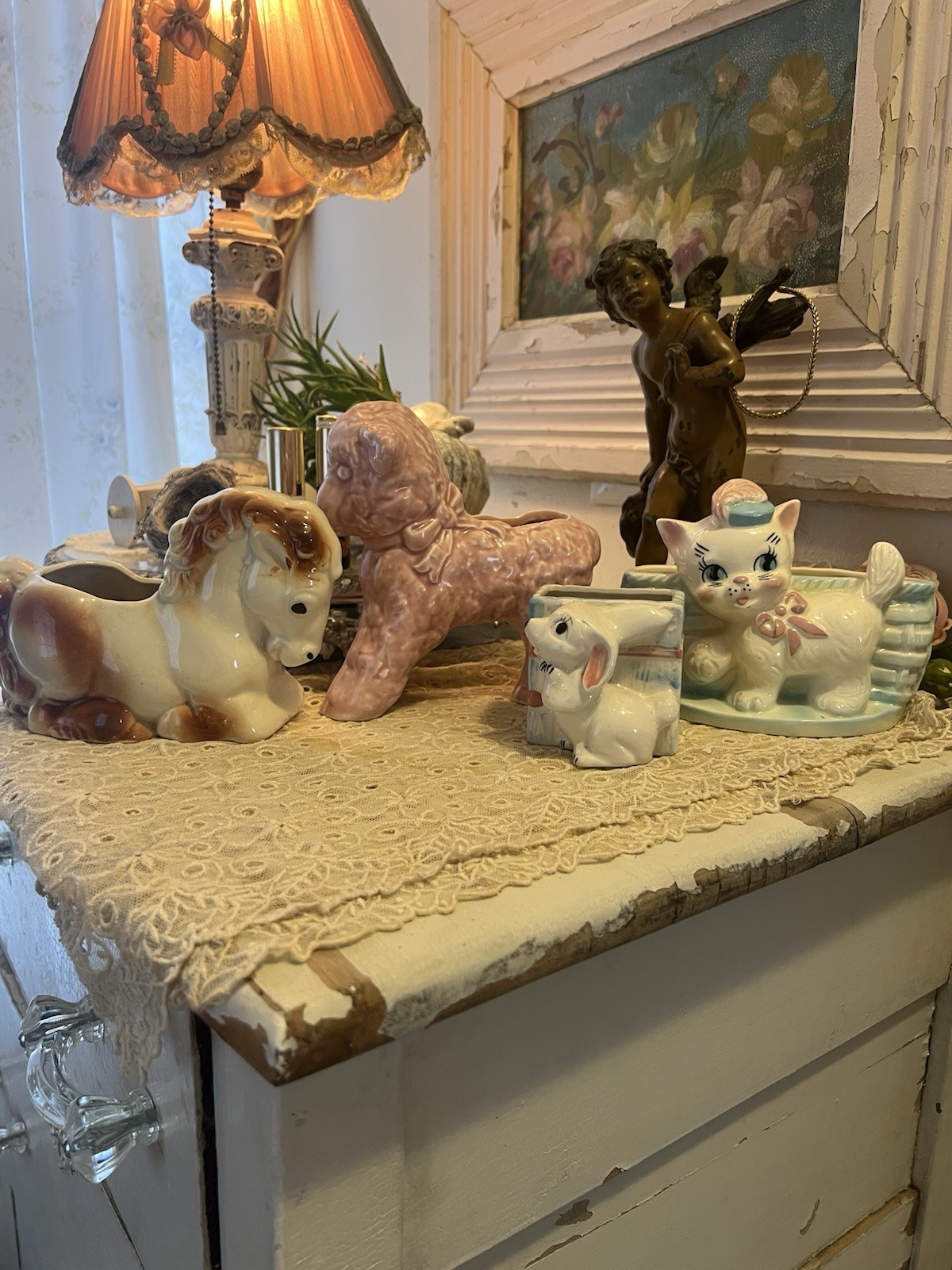 4 Vintage 1950’s Planters. Sheep, Horse, Cat And Bunny 4 Vintage 1950’s Planters. Sheep, Horse, Cat And Bunny