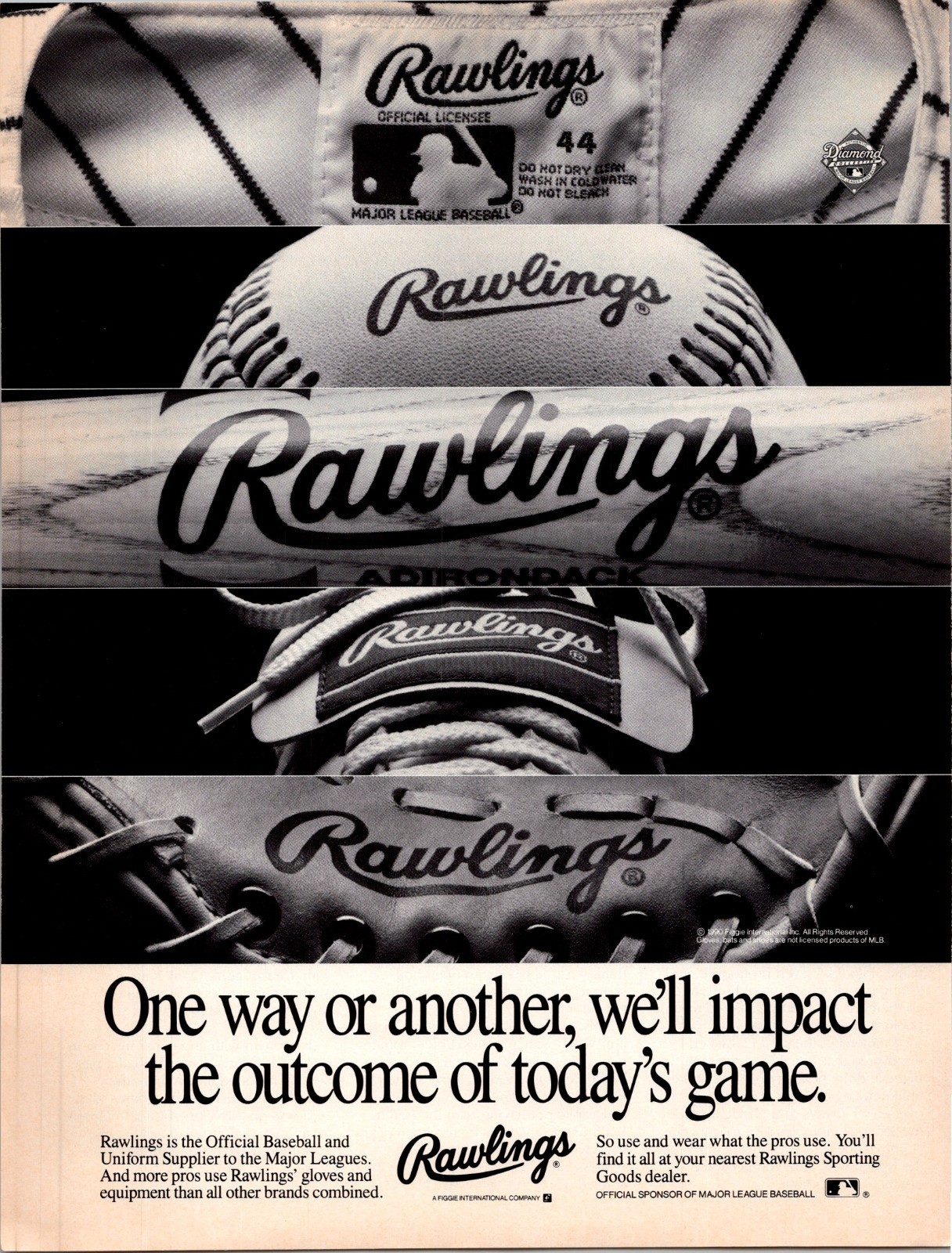 1991 • RAWLINGS MLB  Print Ad • 1990s Gloves Bat Jersey GA.49